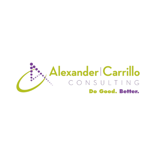 Logo for Alexander | Carrillo Consulting with the tagline "Do Good. Better." featuring green and purple colors and dotted curved design.