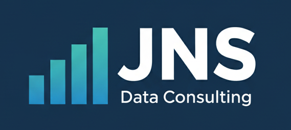 JNS Data Consulting logo with increasing bar graph in shades of blue