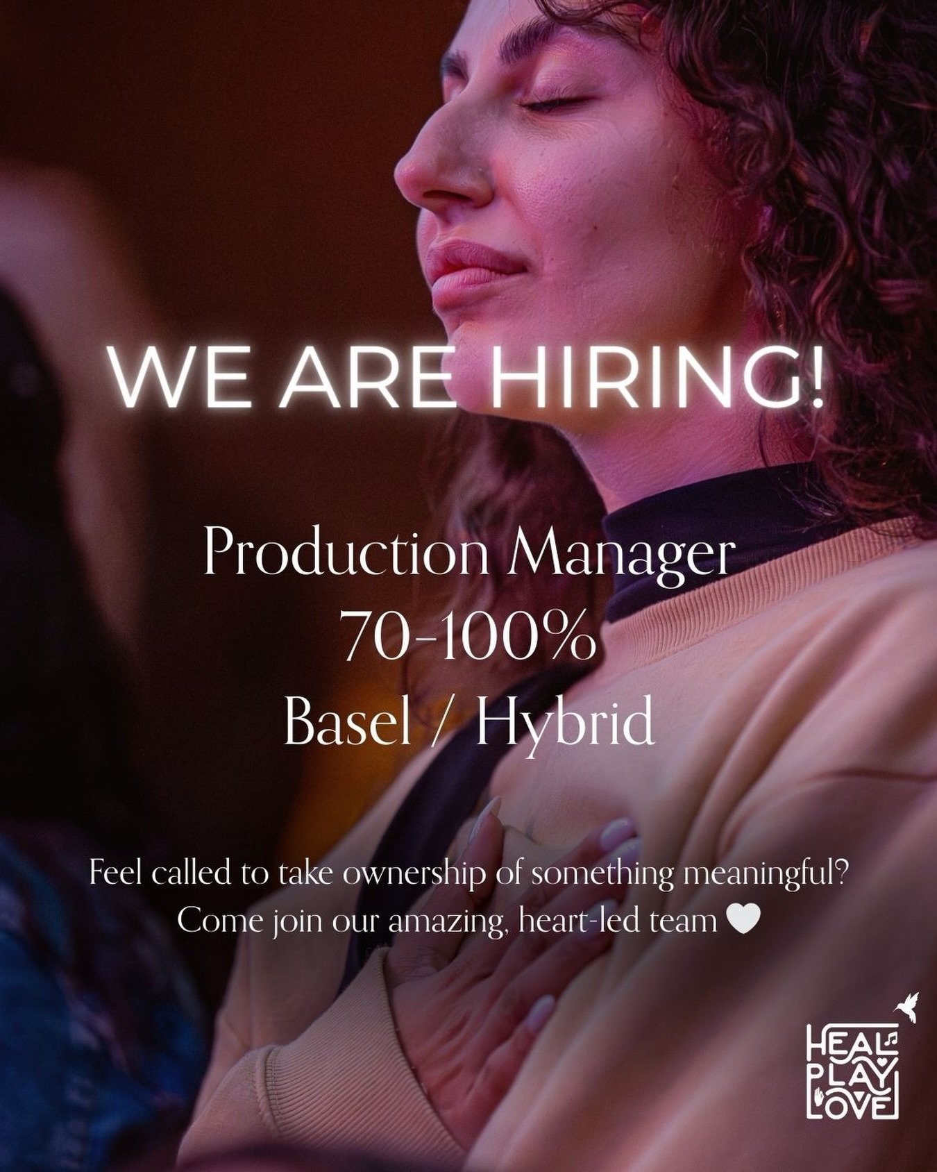 We are hiring! 🤍

Production Manager (70-100%)

We&rsquo;re looking for a grounded, organised, heart-led human to join the Heal Play Love family as our Production Manager. This role is about coordination, ownership and presence.

You&rsquo;ll hold t