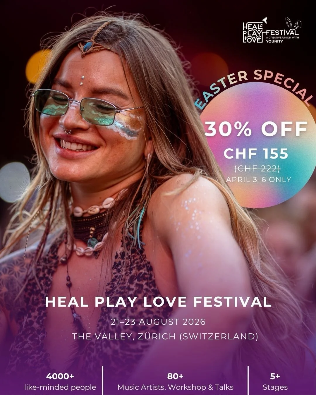 The Easter Special closes tonight! 🙏

CHF 155 instead of CHF 222 - 30% off your festival ticket. 

After midnight, this offer is gone. 

There are just a few tickets left, it might sell out before then. 🤫

We know some of you have kept coming back 