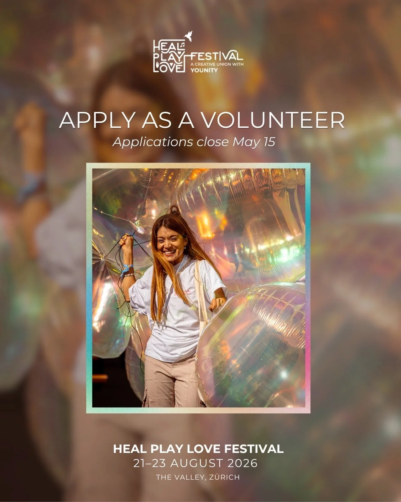 We&rsquo;re calling in more volunteers for the Heal Play Love Festival. 🤍

Do you want to co-create the magic with us and become part of the crew that builds it? Then you can apply now. ✨

In return, you receive free access to the festival, meals on