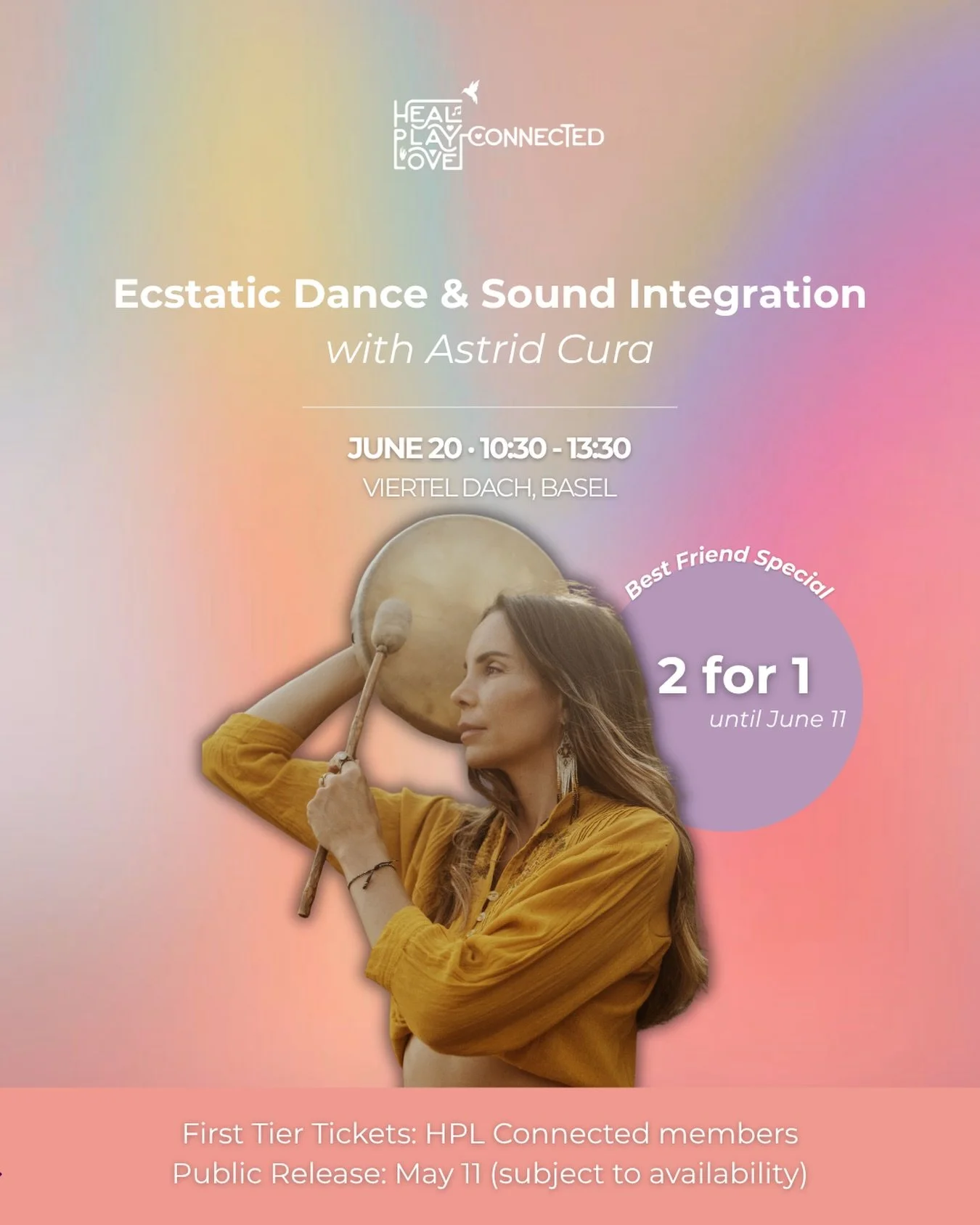 Two tickets, one price. Bring your best friend! 💕

Today is officially Best Friends Day, and this is how we celebrate: until June 11, you can get 2 tickets for 1 for the Ecstatic Dance &amp; Sound Integration with @astrid.cura 

A perfect rooftop mo