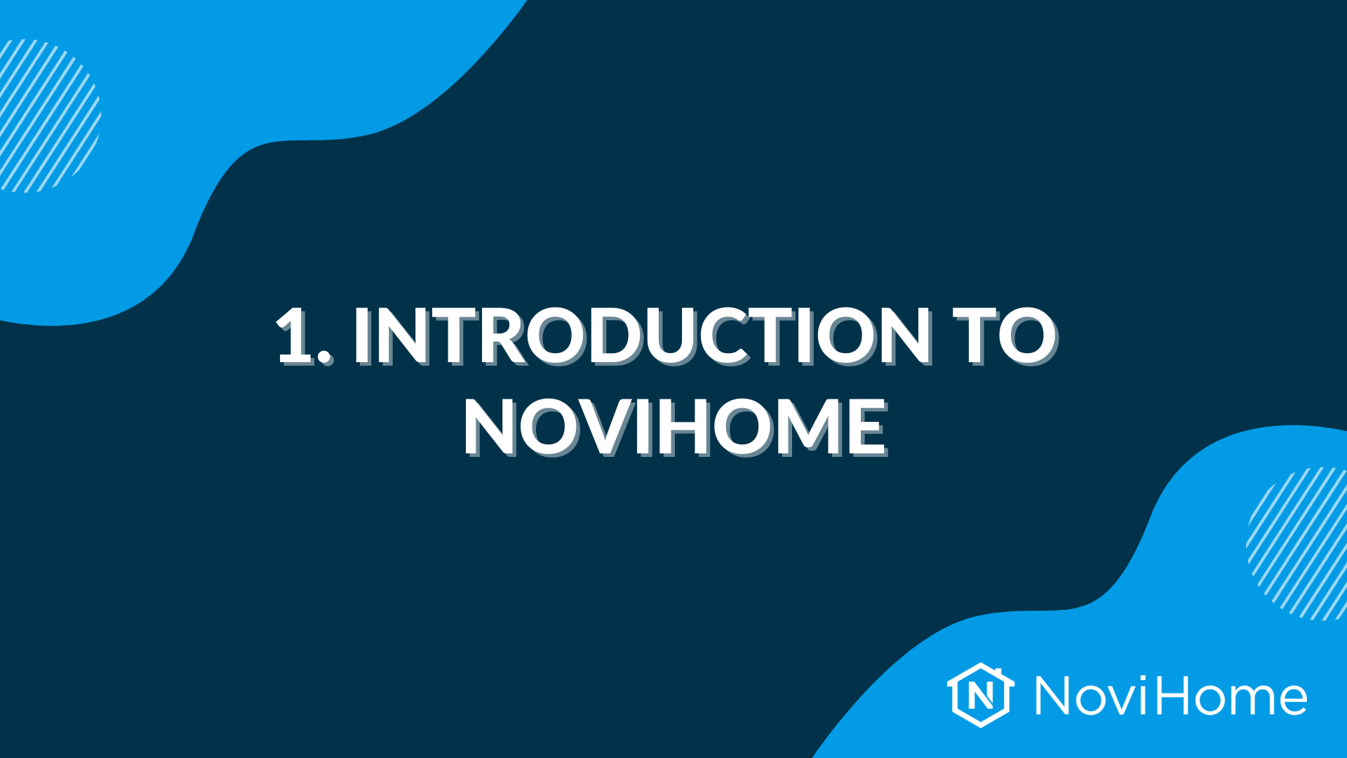 Slide with text '1. Introduction to NoviHome' on a blue and dark blue background, with NoviHome logo.