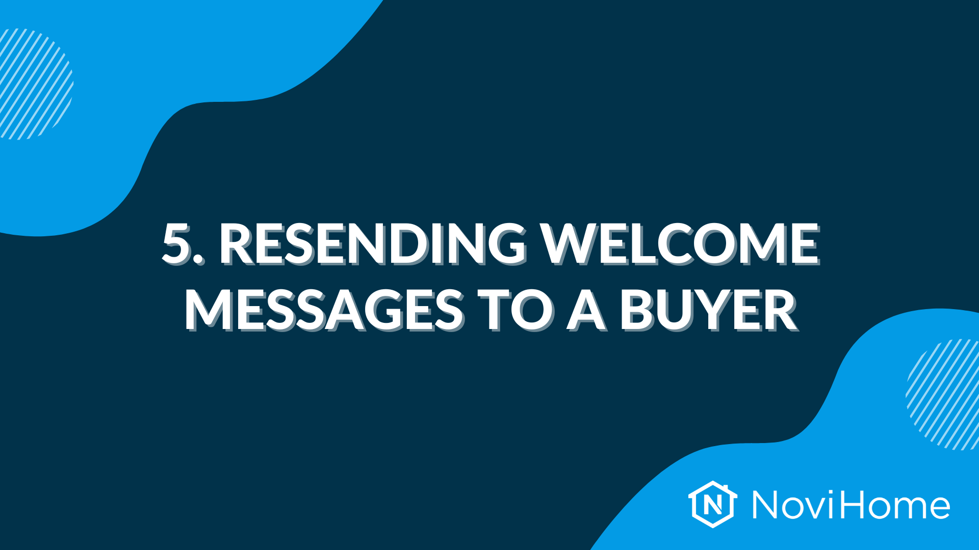 "Resending Welcome Messages to a Buyer" text on blue background with NoviHome logo.