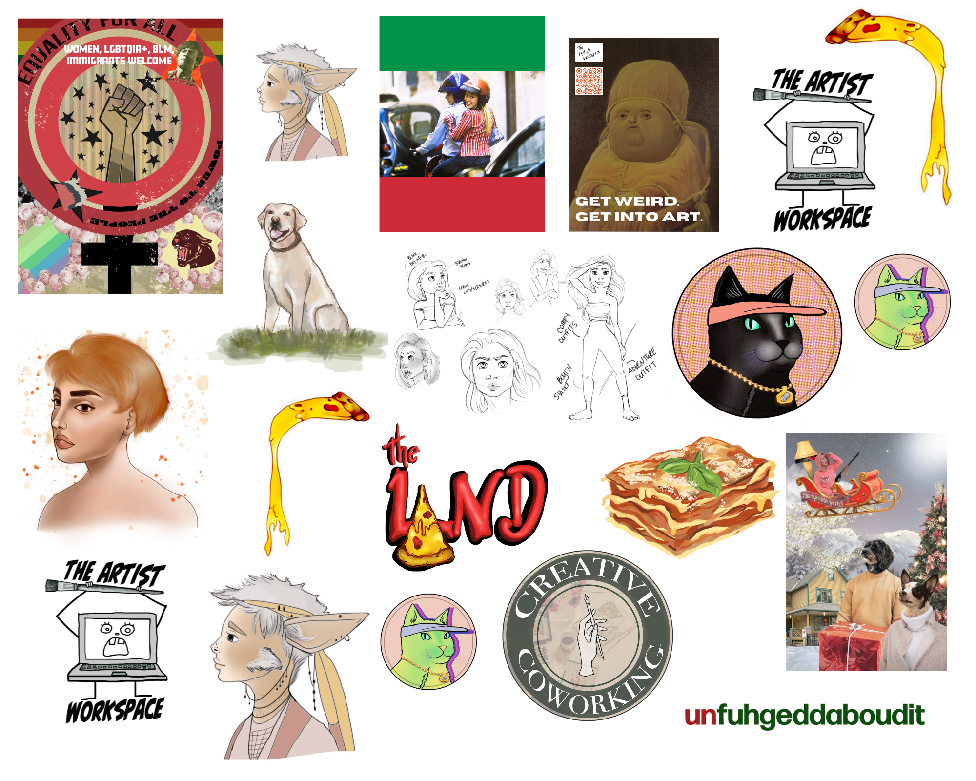multiple images of logos and art