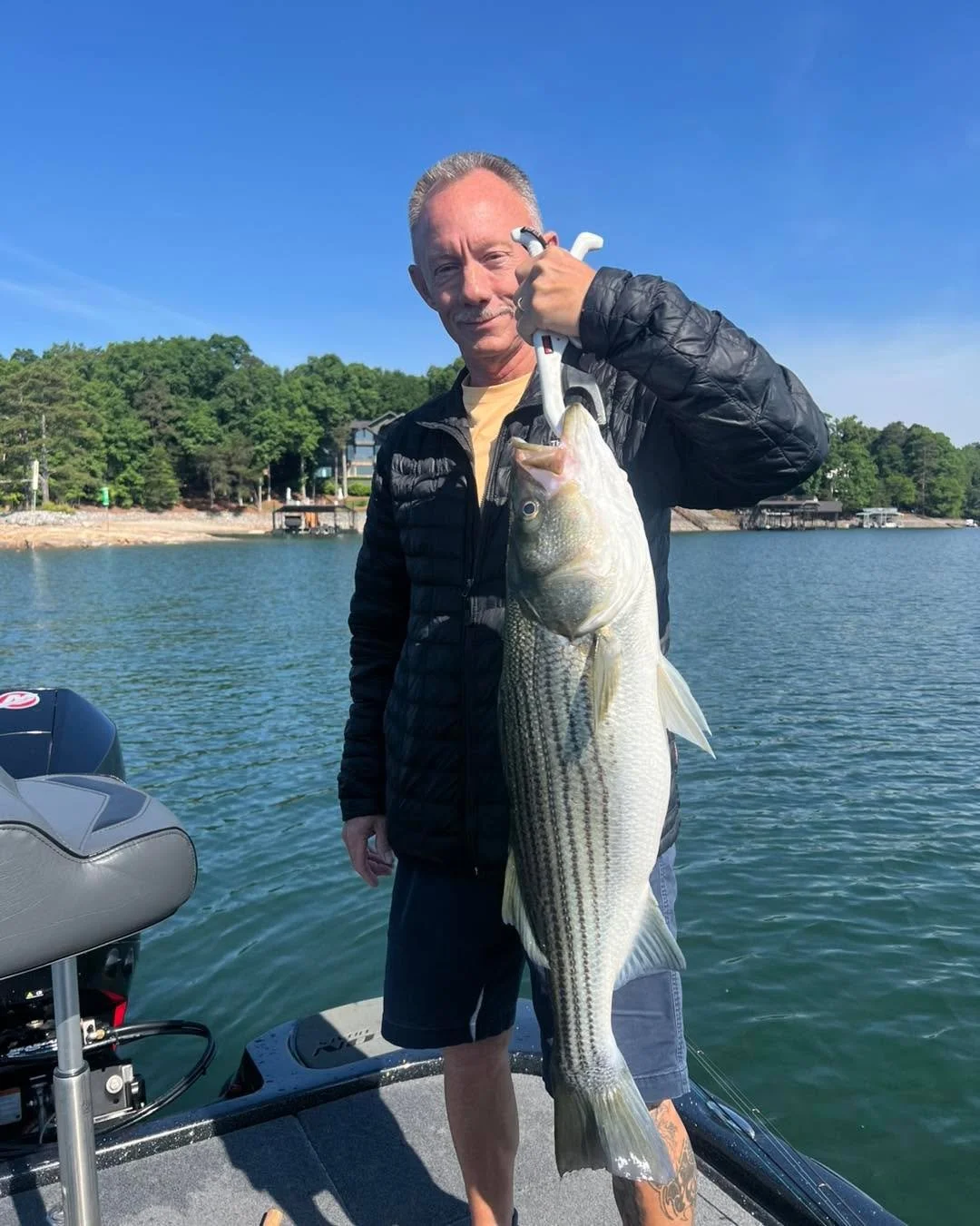 Had a banner AM today with two guys who were sent to fish by their boss.  I know they were pretty upset with the job assignment today.  Each client caught a PB, (largest green fish and largest stripe), clients doubled up, and I doubled up on a single