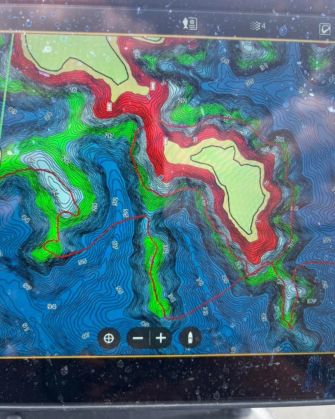As a general rule of thumb, I try to keep my trips on the weekends to 4hrs.  However, today got extended a bit.  There is a lot said about the techniques used to catch fish.  Well, here is a screenshot that captured how I find fish during the summer 