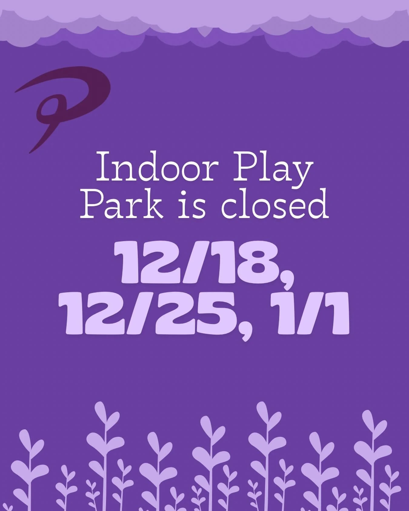 Reminder there is no indoor play park for the next 3 weeks! 

We will see you in the new year!🥳✨