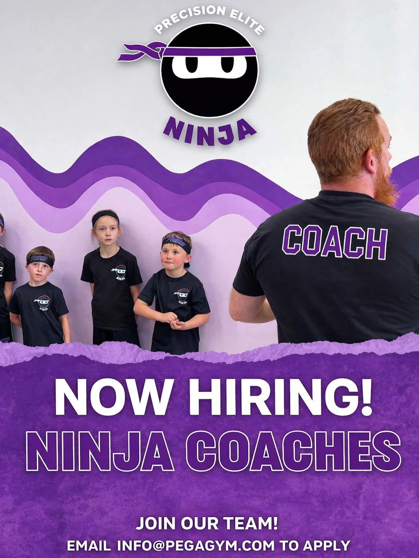 Precision Elite is hiring Ninja coaches!! Email info@pegagym.com to join our team!💜 🥳
