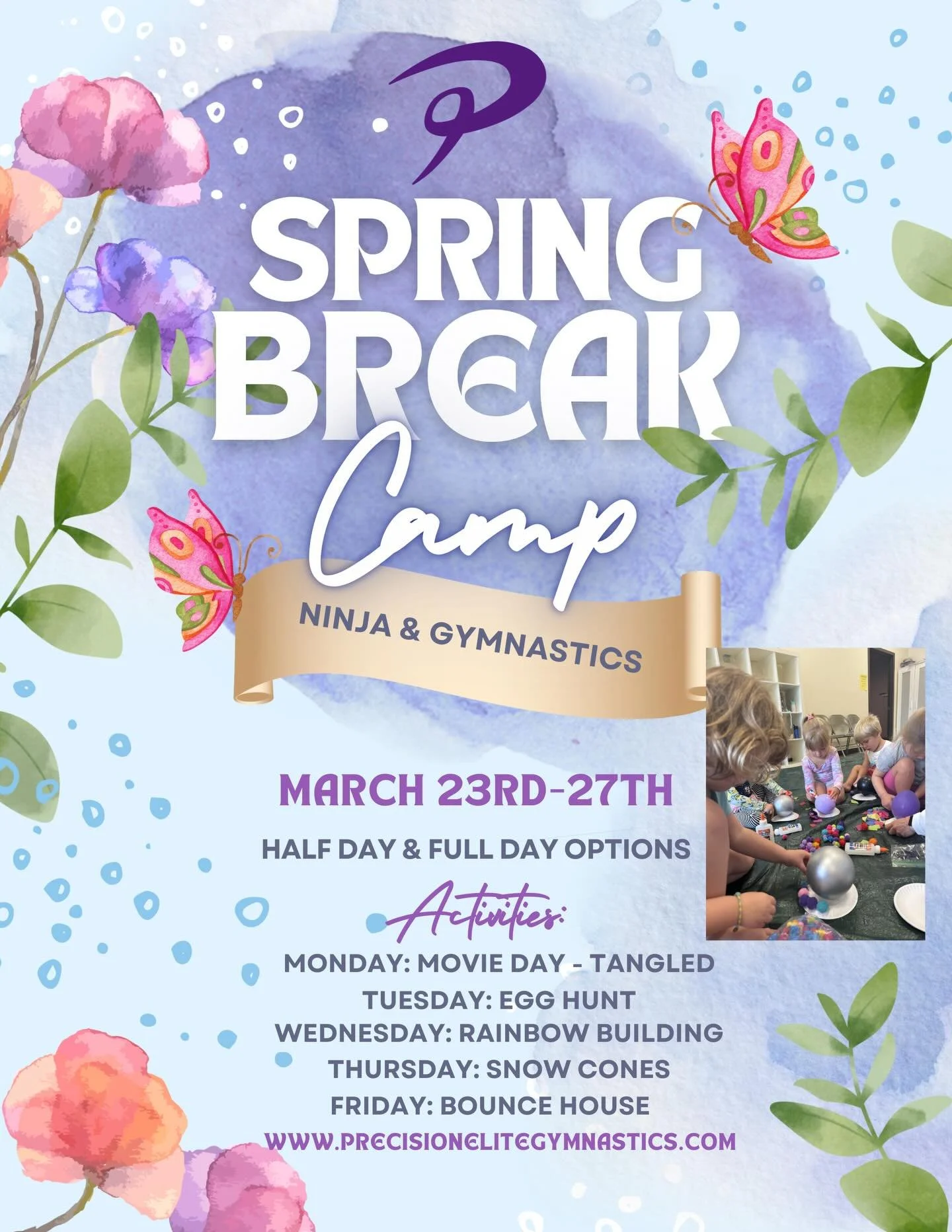 Spring break camp is coming up!🌸 

Join us for a fun week full of spring activities! 💜