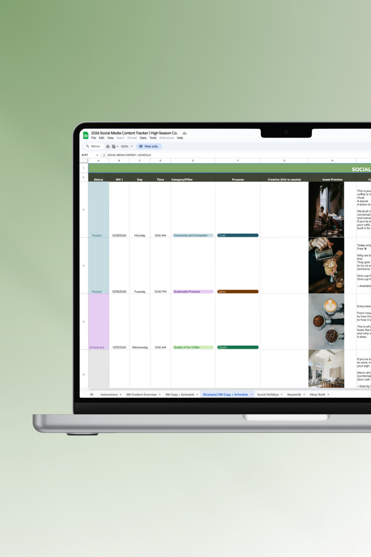 Social Media Planning & Content Tracker — High Season Co.