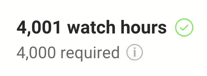 YouTube Studio showing watch hours requirement