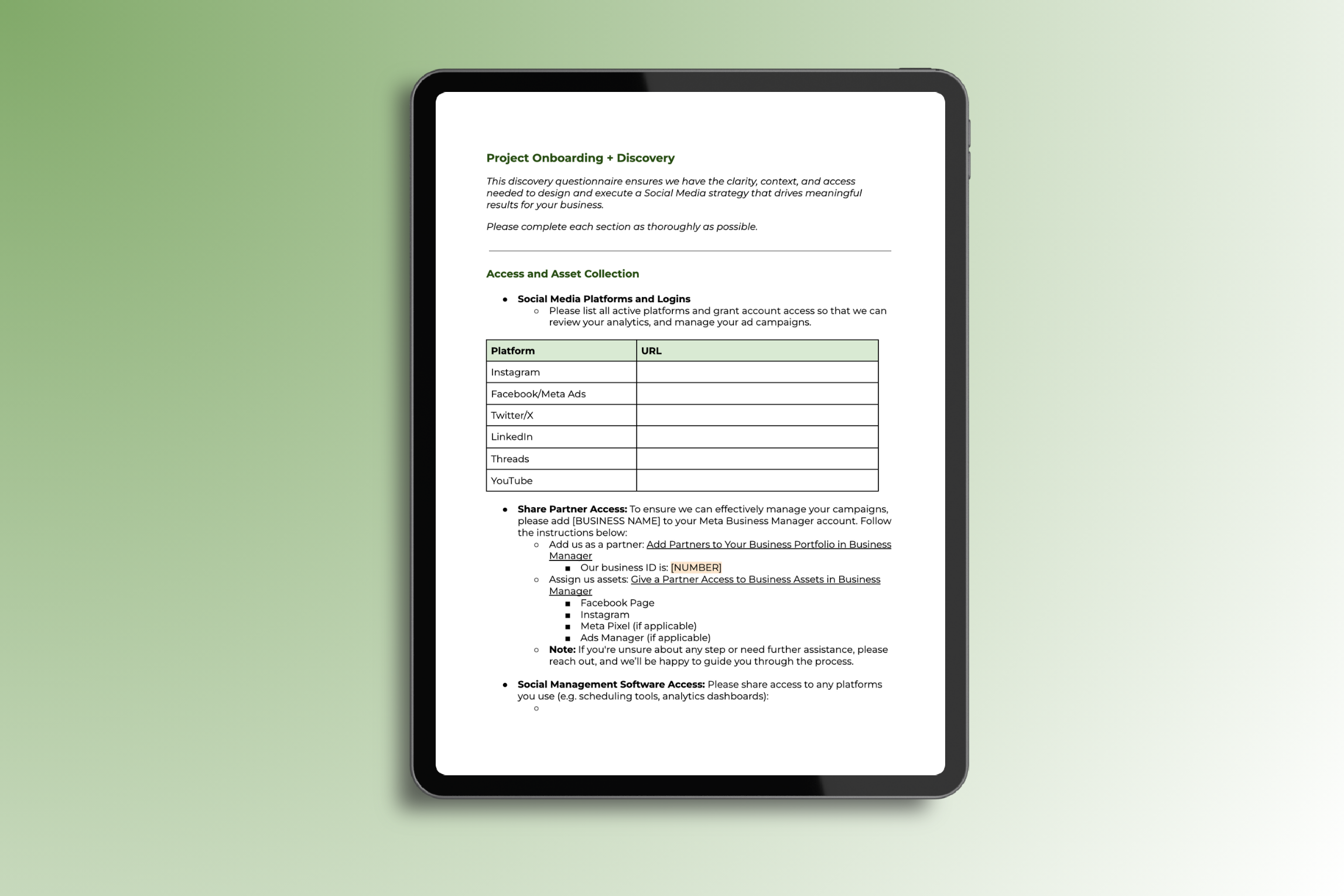 Client Onboarding + Discovery Template