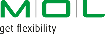 Logo mit grünen Buchstaben 'MOL' und schwarzem Schriftzug 'get flexibility' darunter.