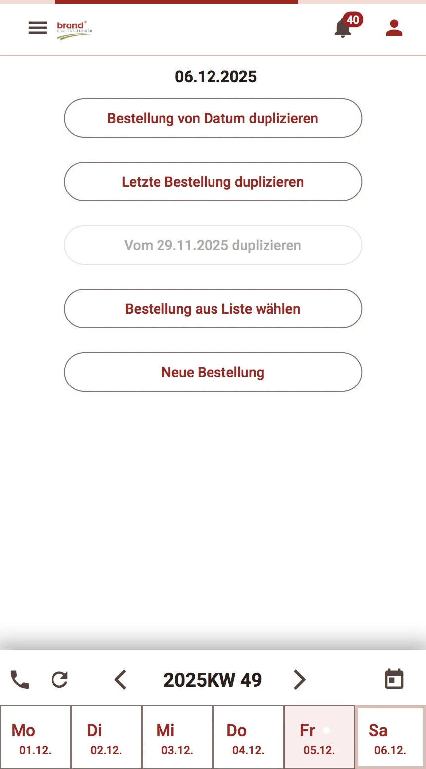 Mobile Ansicht Brand Bestell App