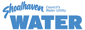 Shoalhaven Council's Water Utility logo with the words 'Shoalhaven' in blue script and 'WATER' in large blue block letters