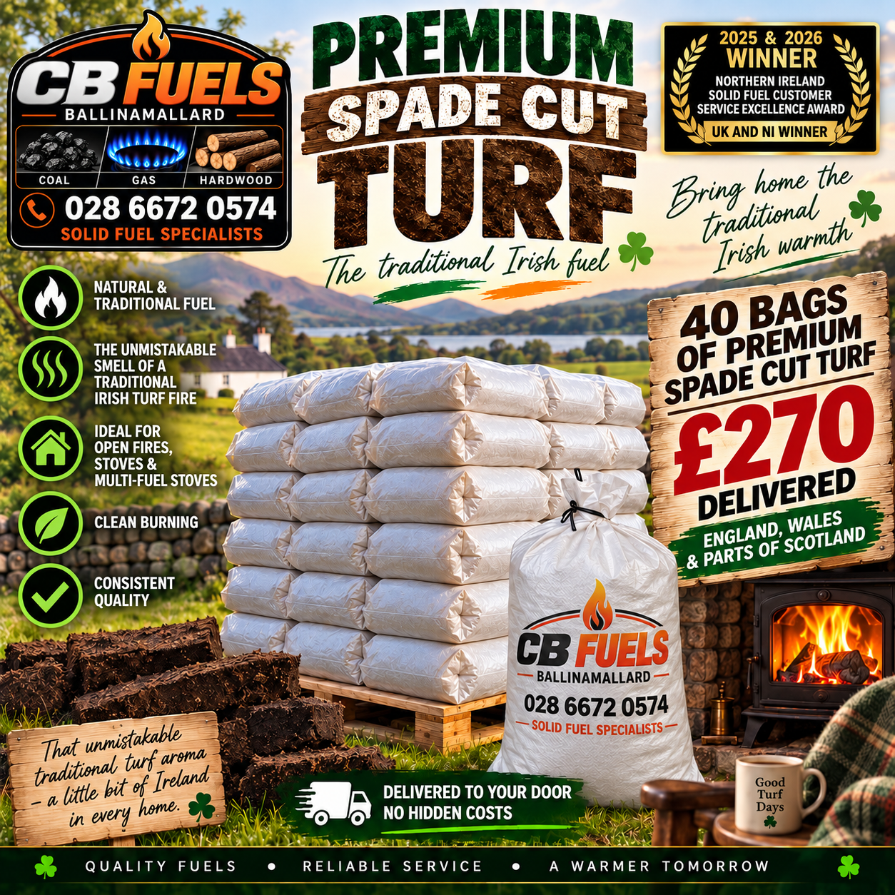PREMIUM SPADE CUT TRADITIONAL TURF (40 X 12-14KG Bags)