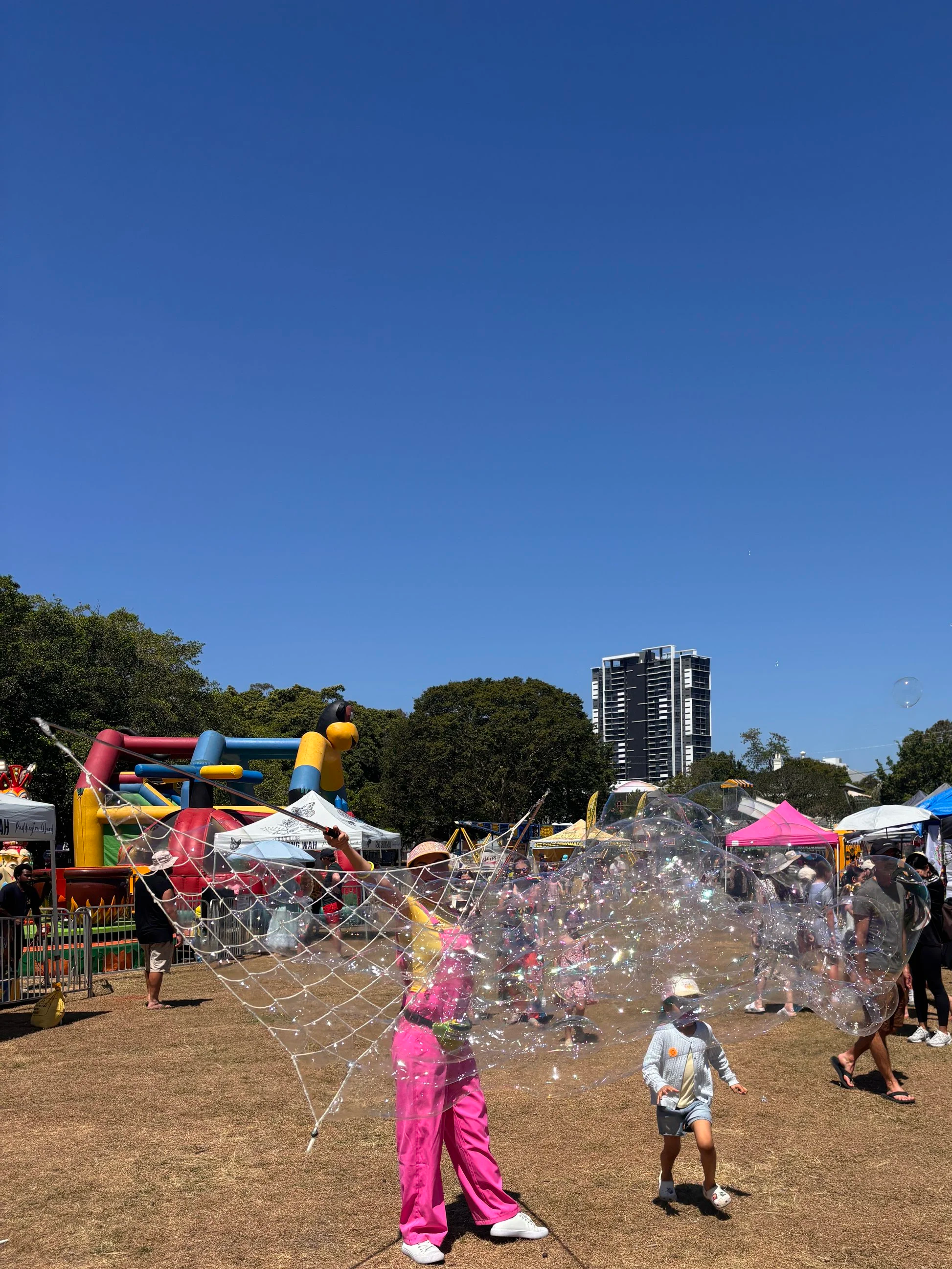 Bubbles of all sizes floating through the air. 