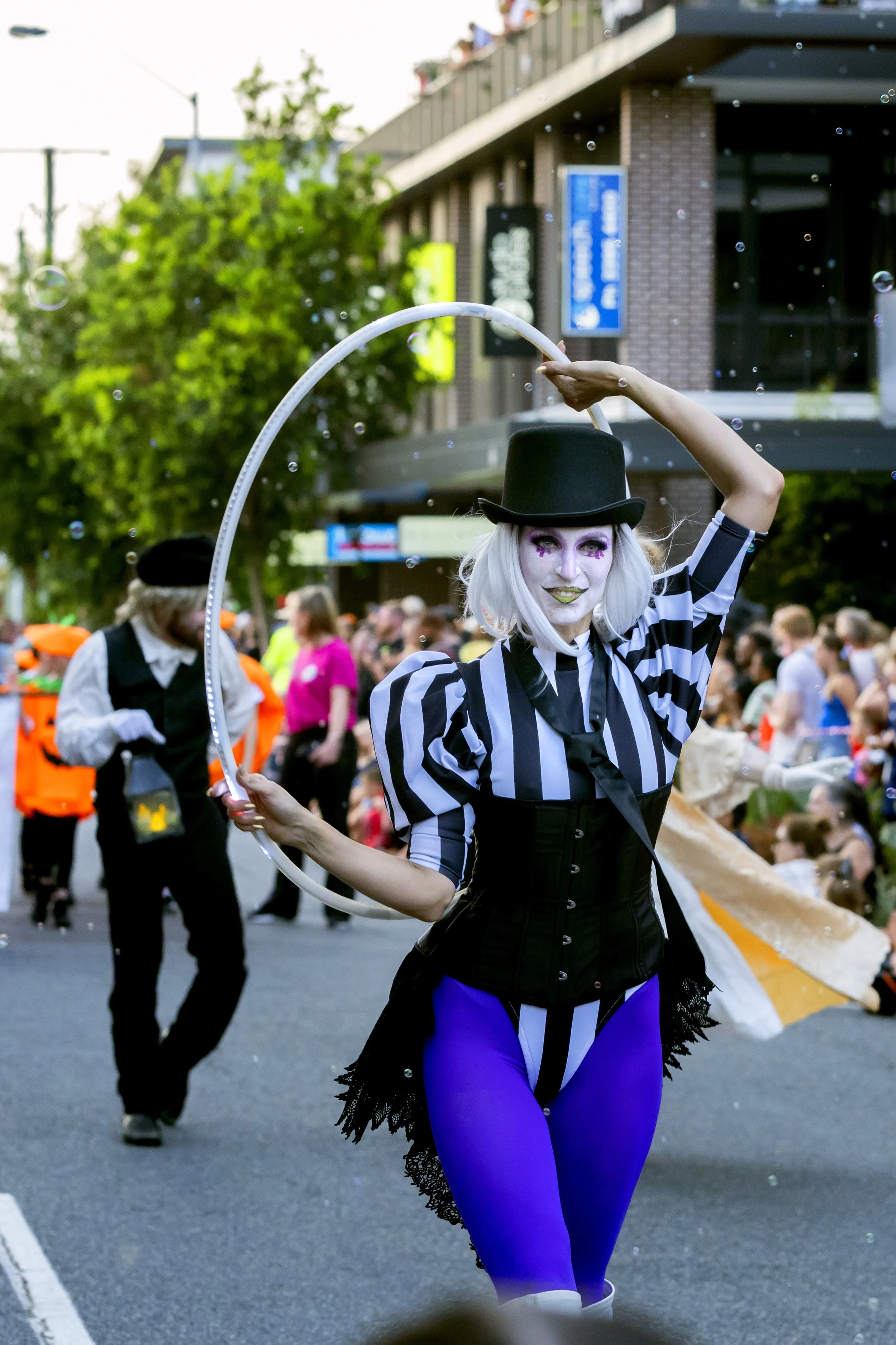 Halloween LED performer in parade dramatic costume in Brisbane