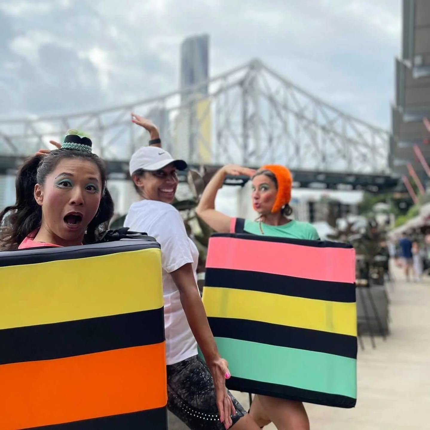 Funny liquorice allsorts characters perfect for guest photos at Kangaroo Point outdoor event.