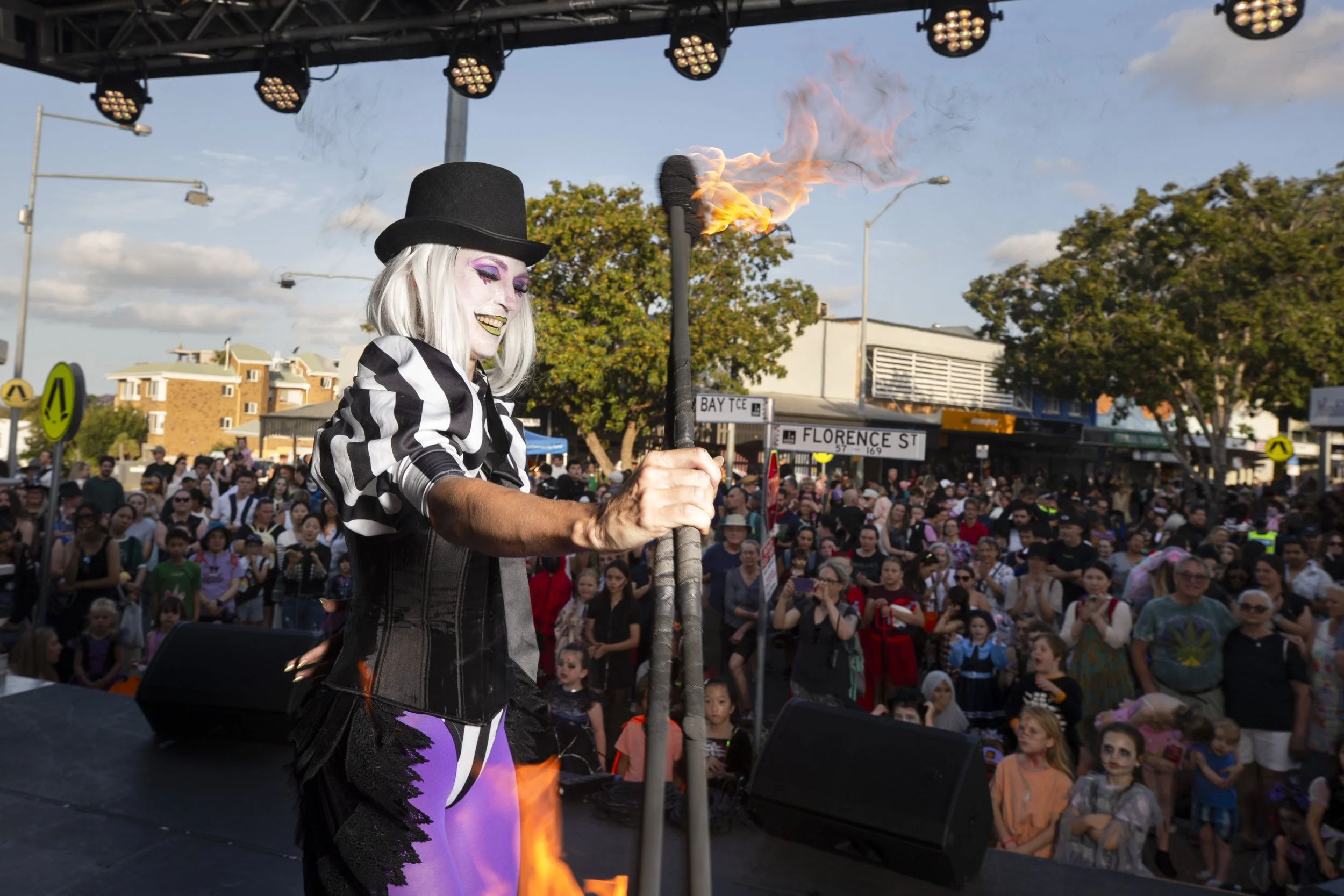 Circus style fire performance for outdoor event entertainment in Brisbane