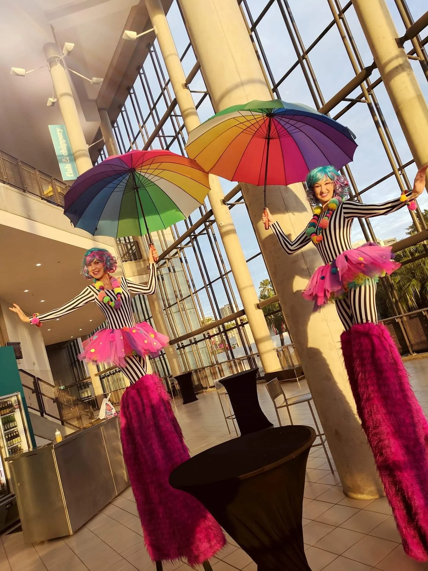 Colourful stilts entertainment Brisbane