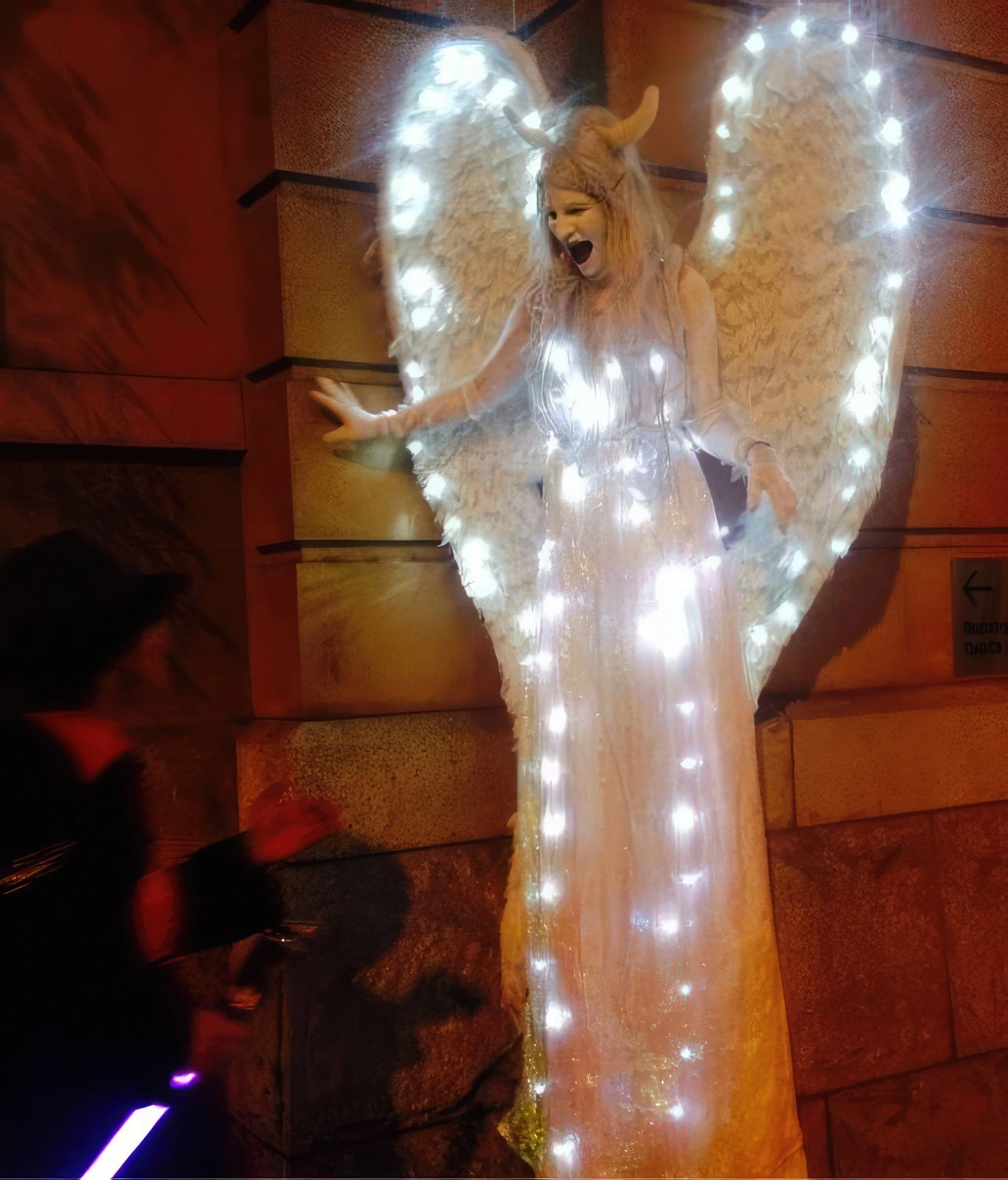 Eyes up Events, Fallen angel, Spooky roving stilts entertainers, event entertainment, roaming performer, Brisbane and Redland bay