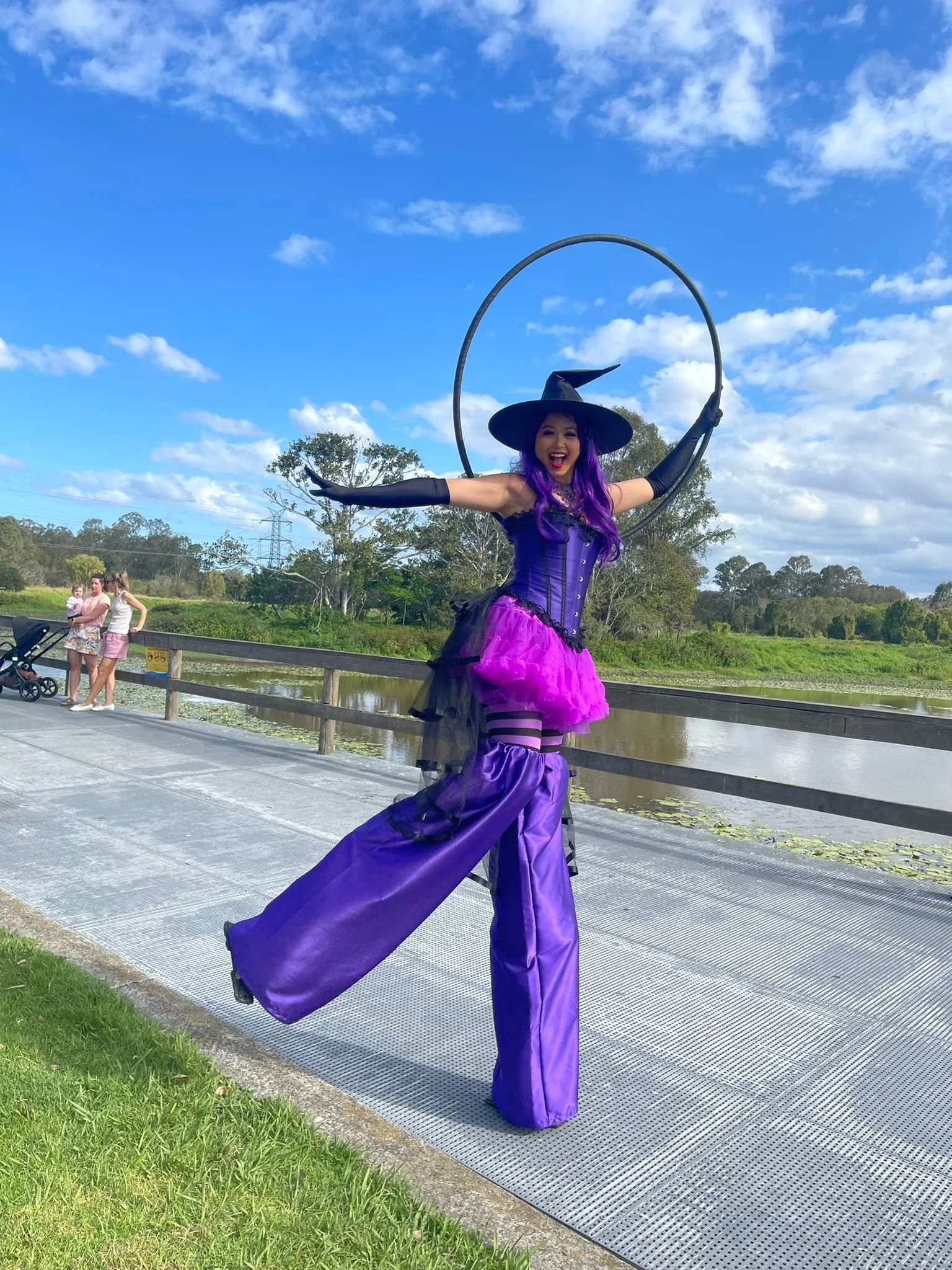 Eyes Up Events Halloween witch costume stilt walkers event entertainment Tingalpa