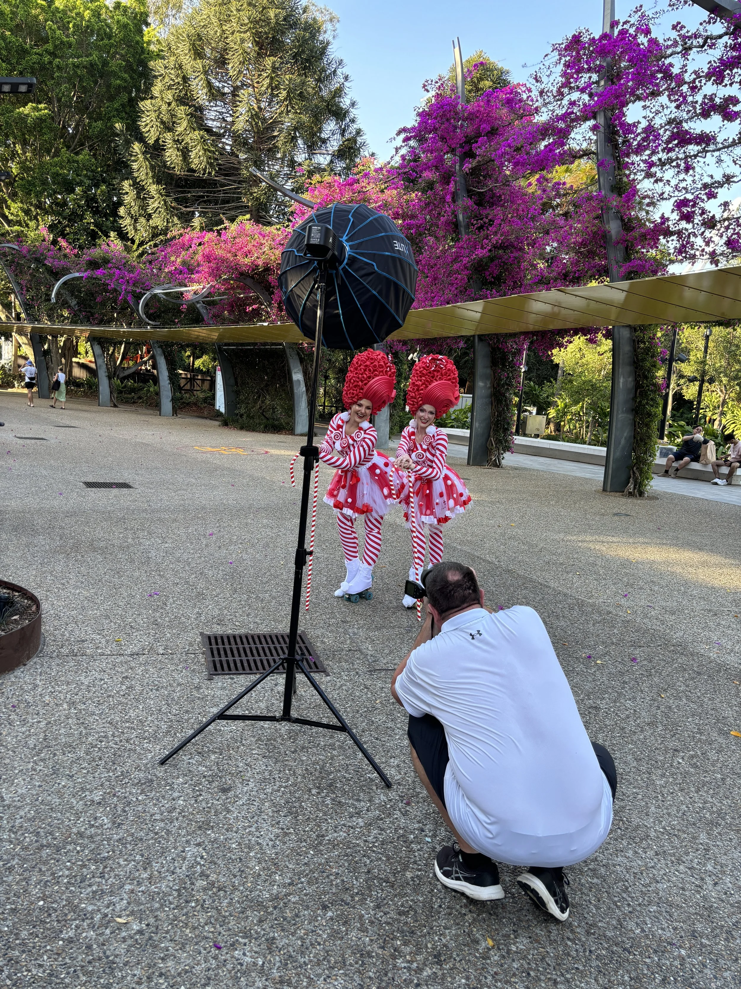 Christmas candy cane rollerskating event entertainment, roaming performer, Brisbane