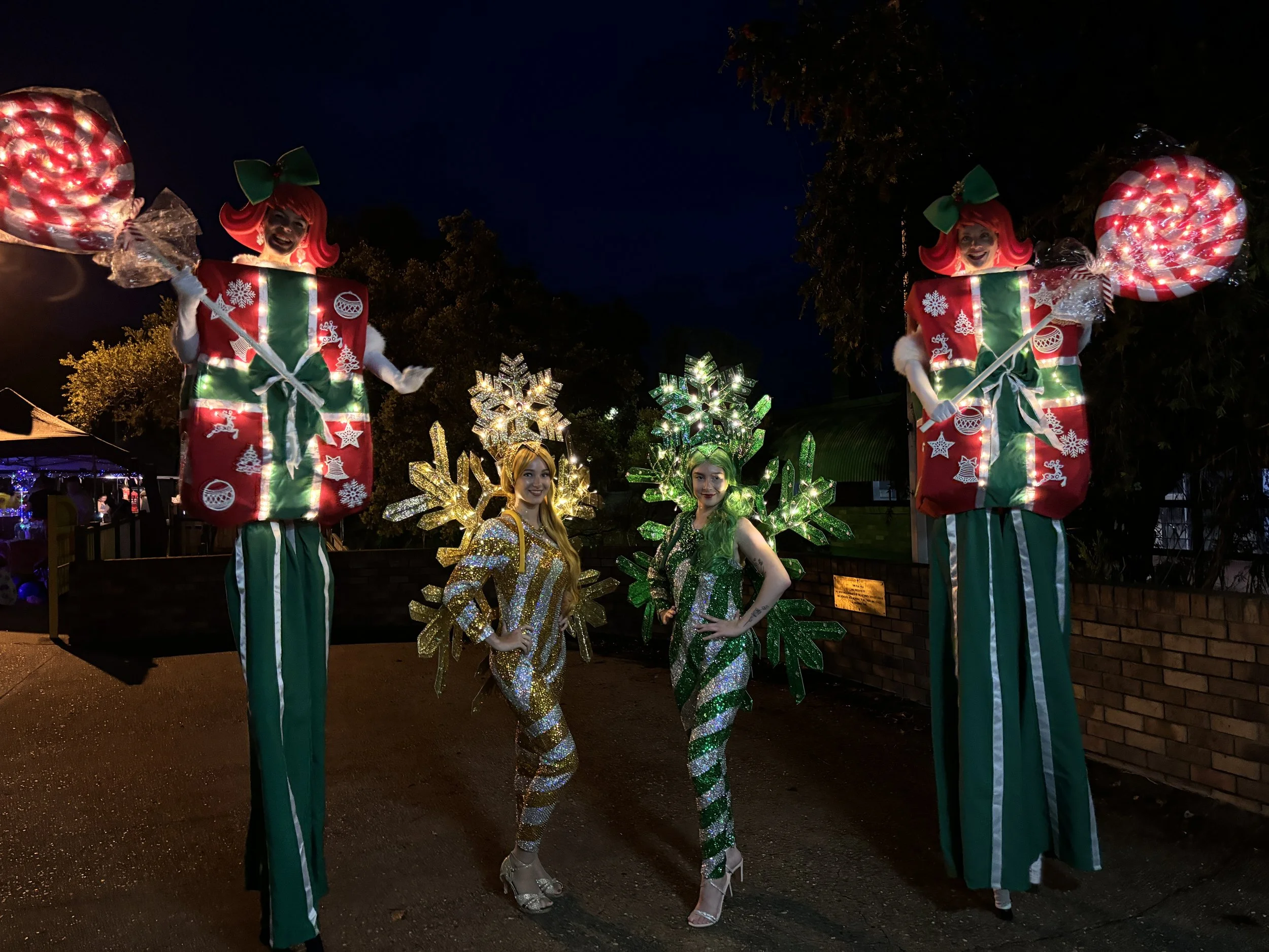 Christmas stilt walkers Sunshine Coast
