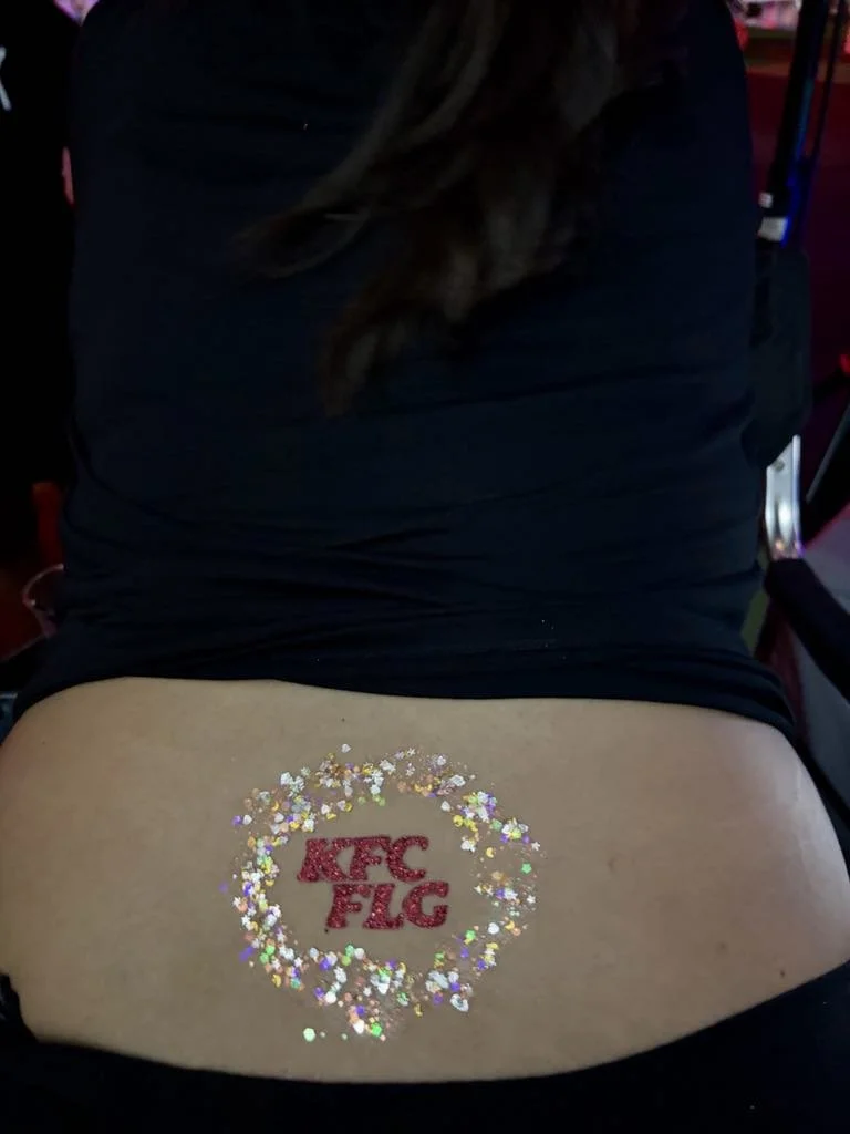 Sparkly glitter tattoos loved by kids at Brisbane birthday parties and family gatherings.