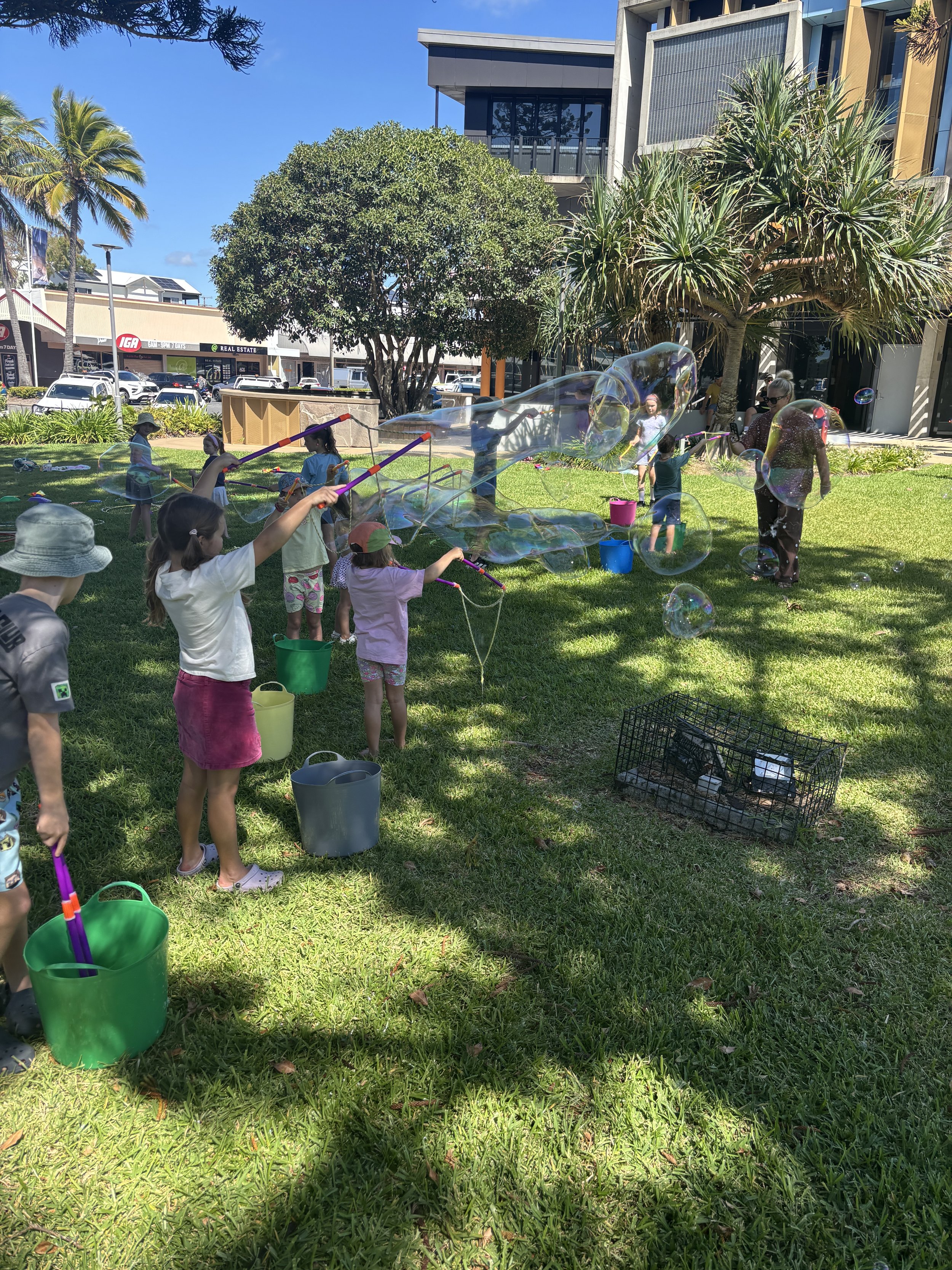 Giant bubble activity for children at an outdoor festival