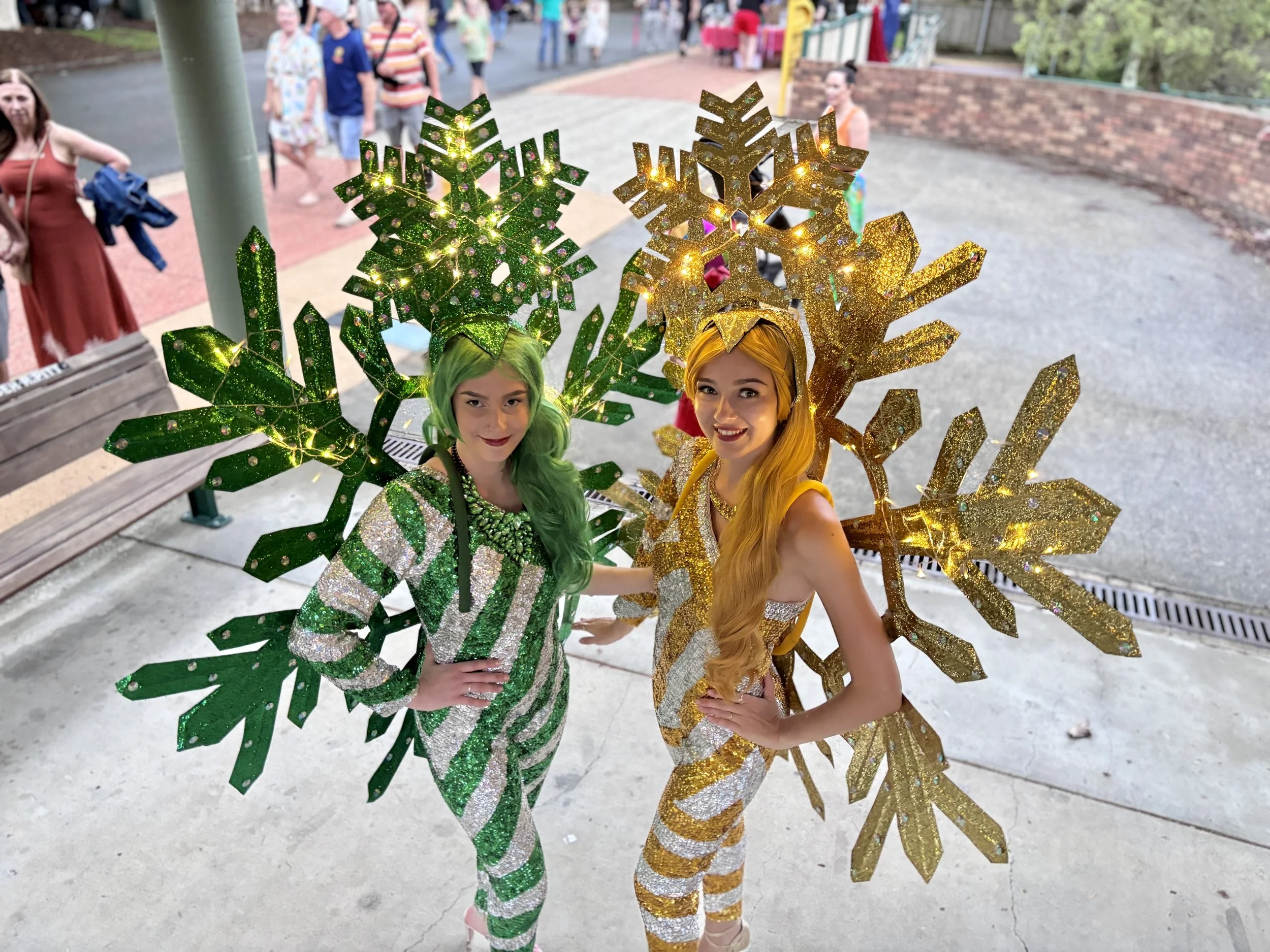 Christmas stilt walkers Sunshine Coast event roving entertainment
