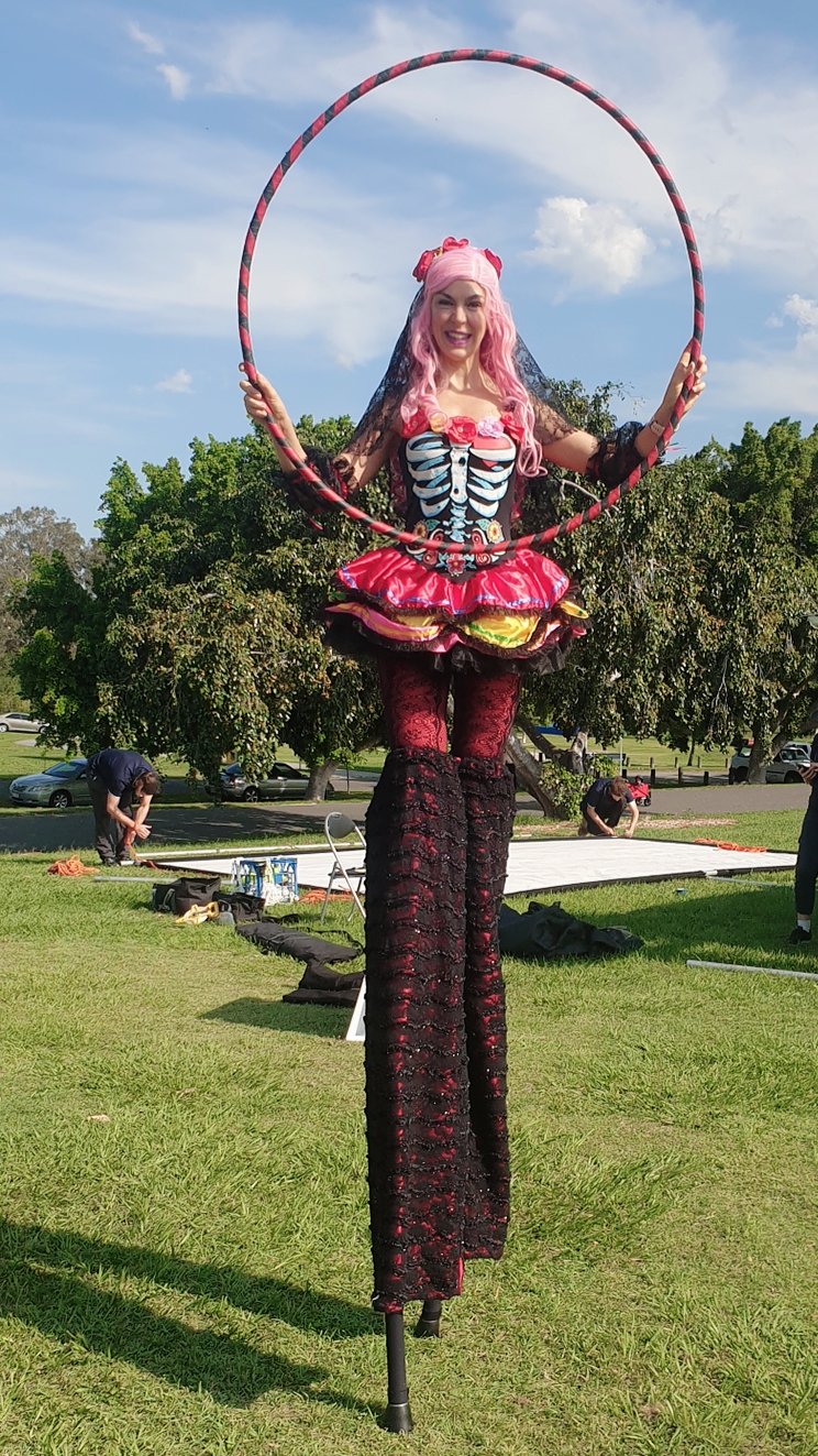 Halloween stilts event entertainment Brisbane candy skull