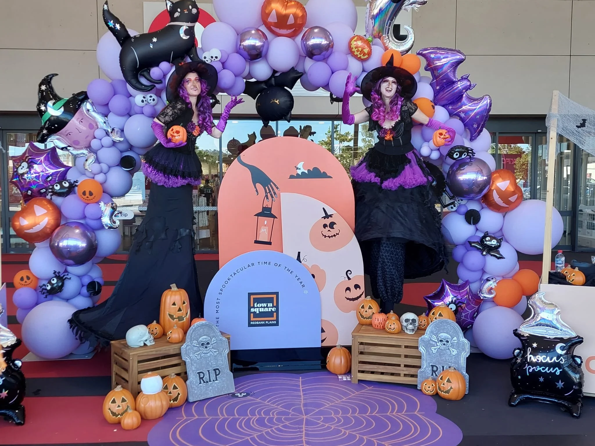 Shopping Centre stilt walkers event entertainment roving performers Halloween