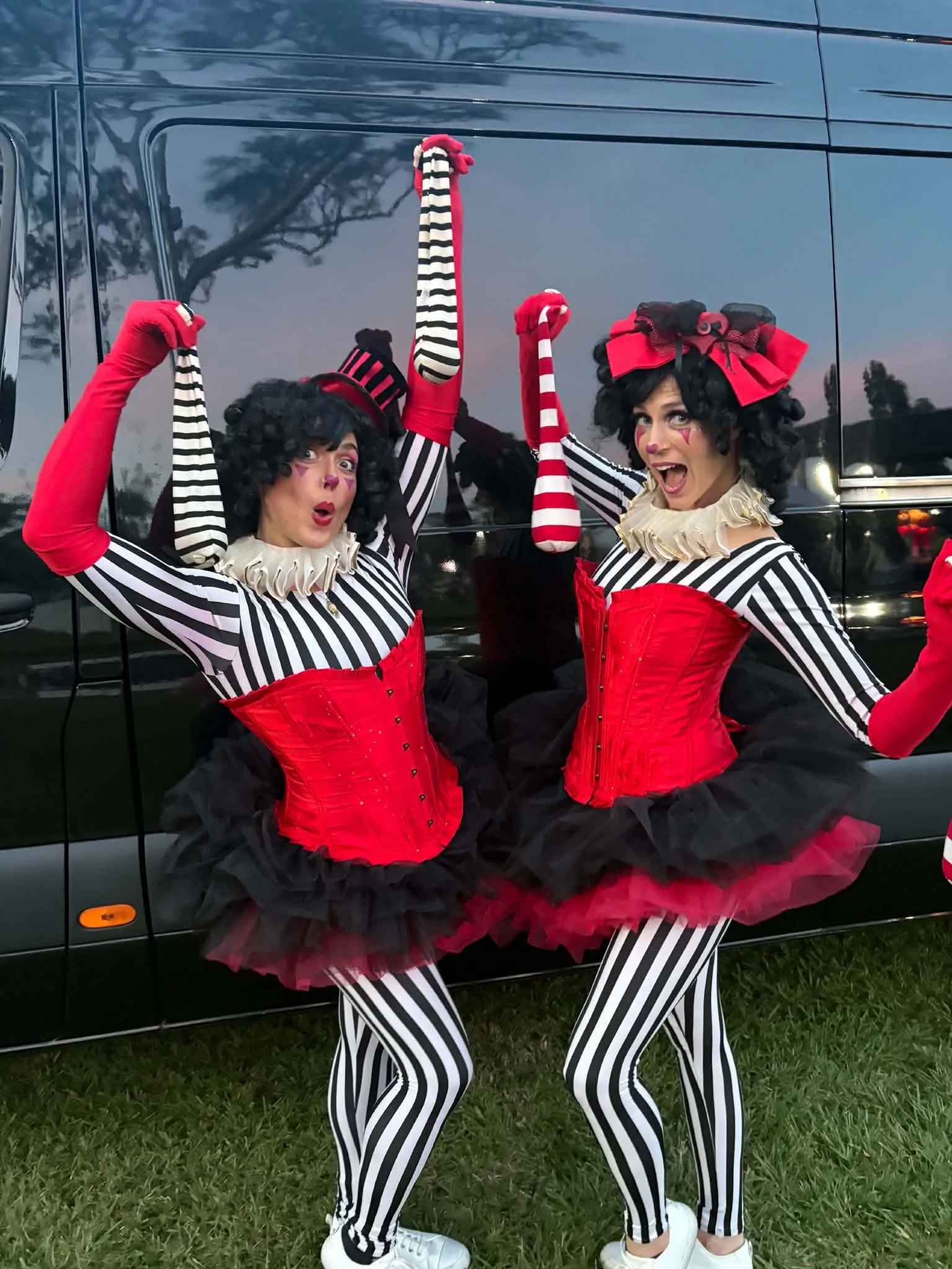 Circus outfit for ground roving performers twirling