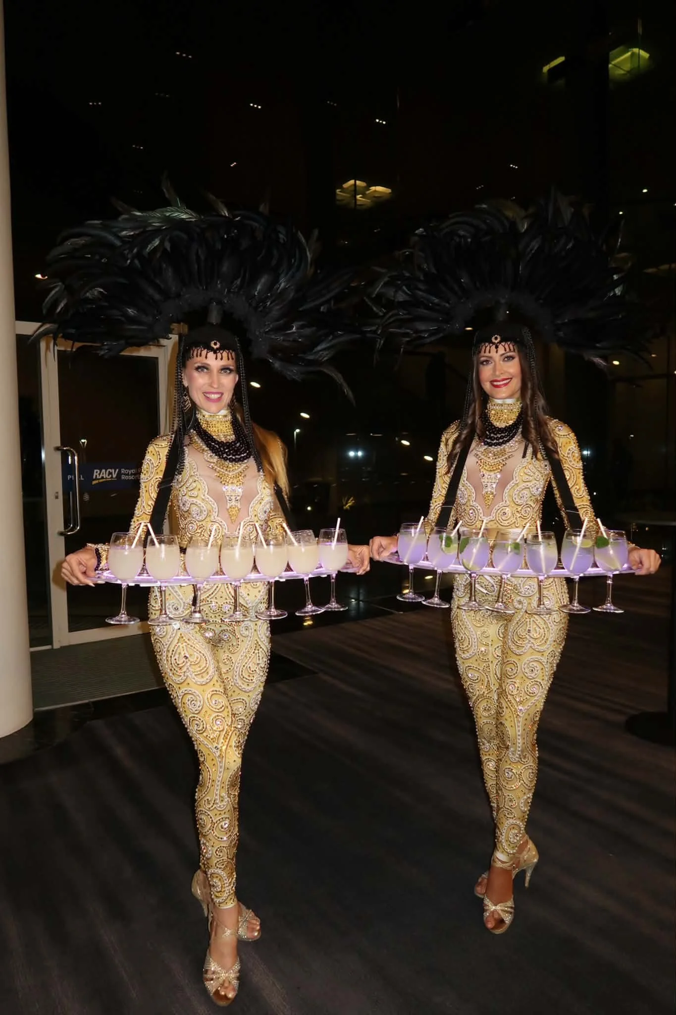 LED tray hostesses gold and black outfit elegant Gold Coast