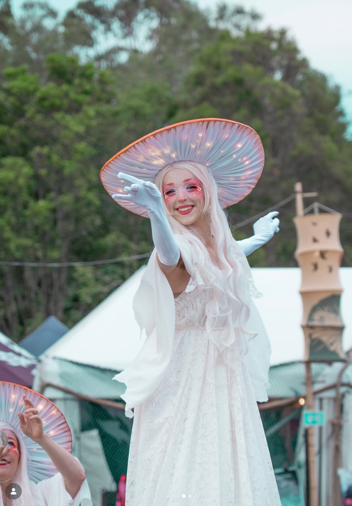 white mushroom roving performer