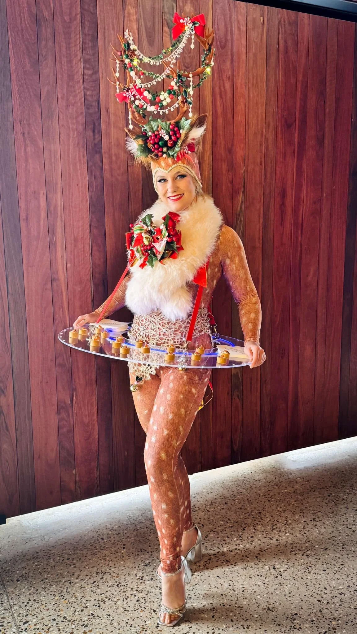 Christmas LED tray hostesses reindeers characters Eyes Up Events roving entertainment Brisbane