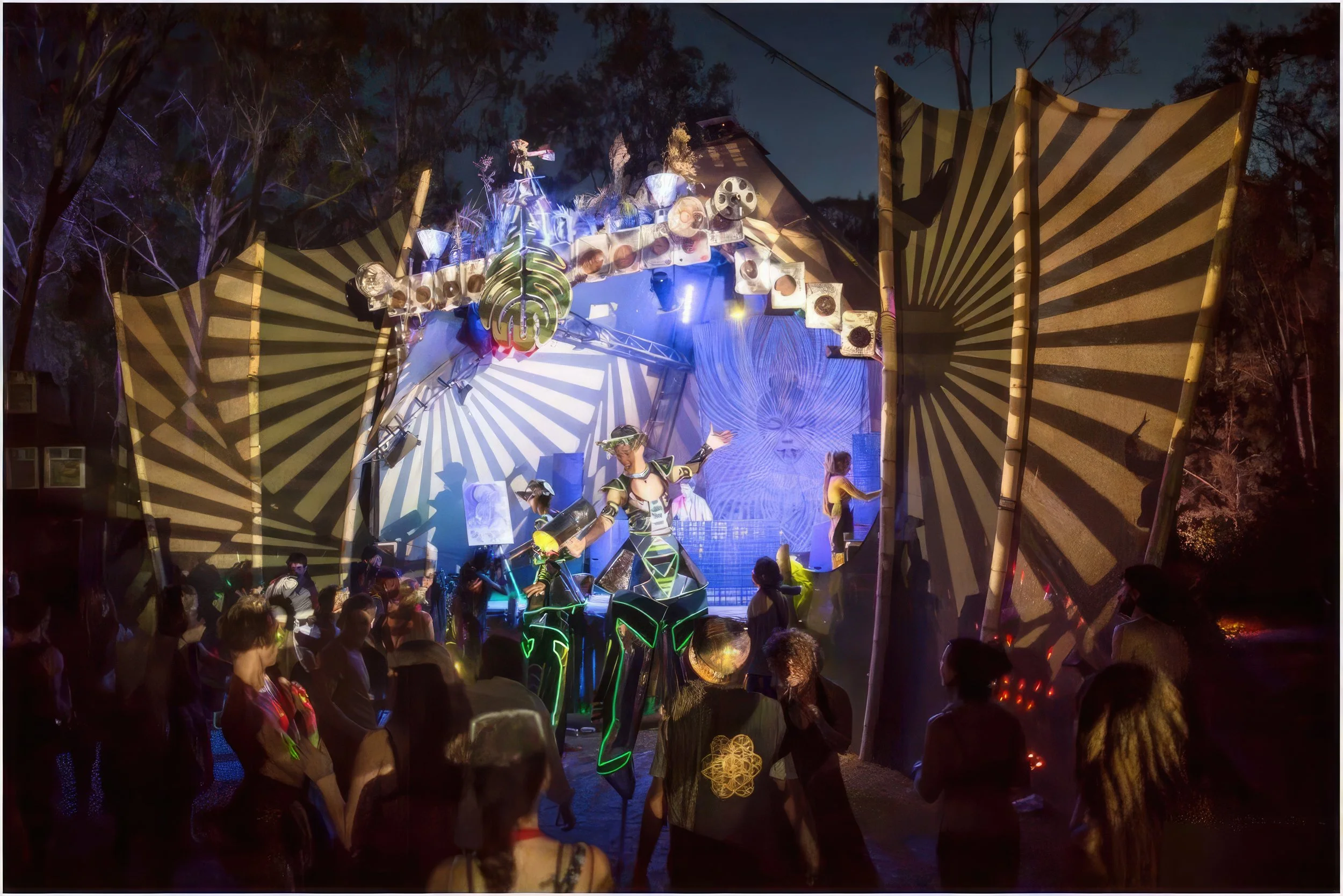 Illuminated LED futuristic, robot, cosmic stilts walker costumes, corporate event, community event, festival, entertainment Brisbane