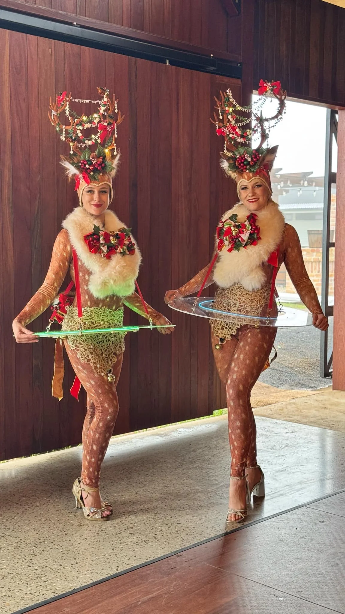 Christmas LED tray hostesses reindeers characters Eyes Up Events roving entertainment Brisbane