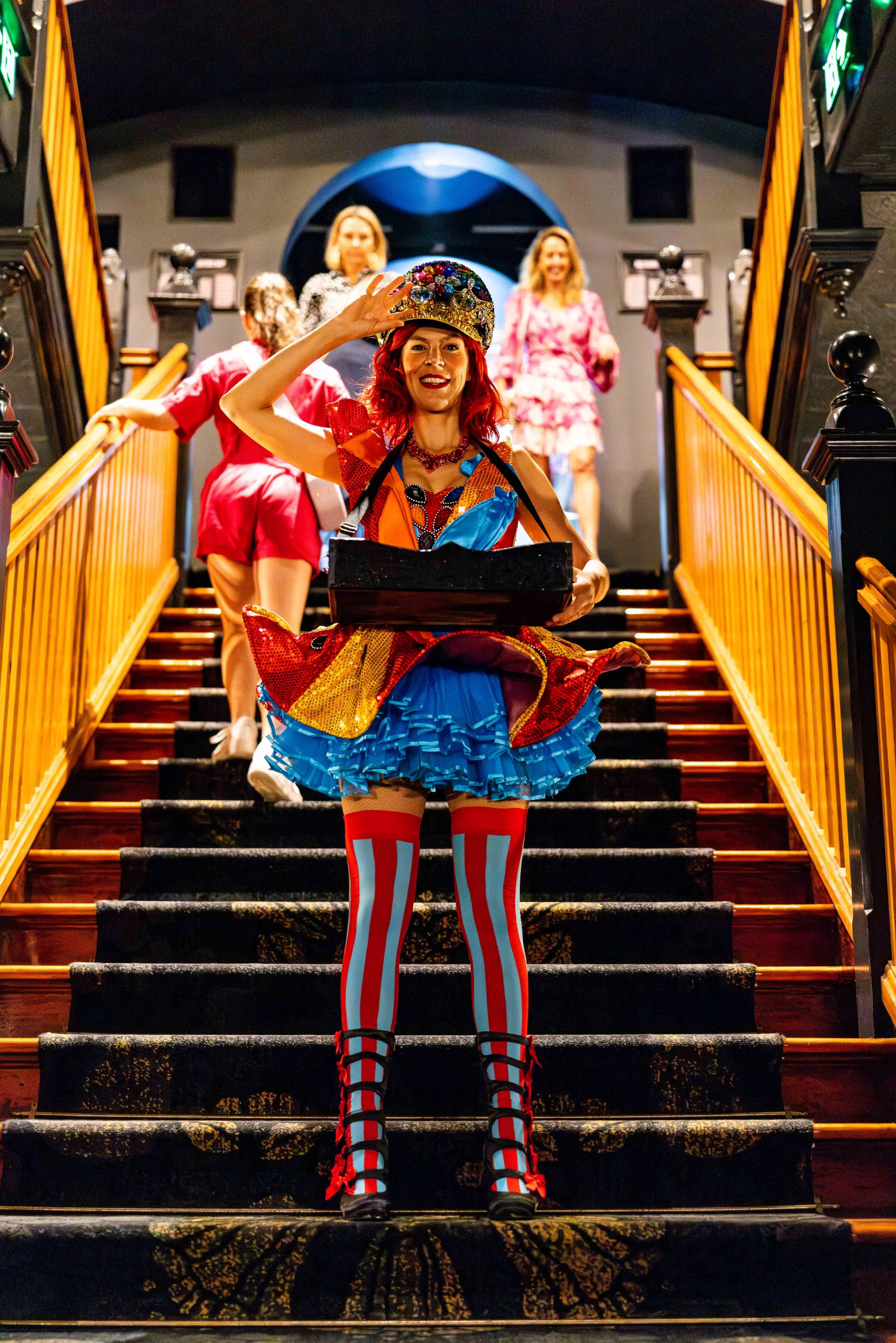 Colourful costume tray hostess Brisbane