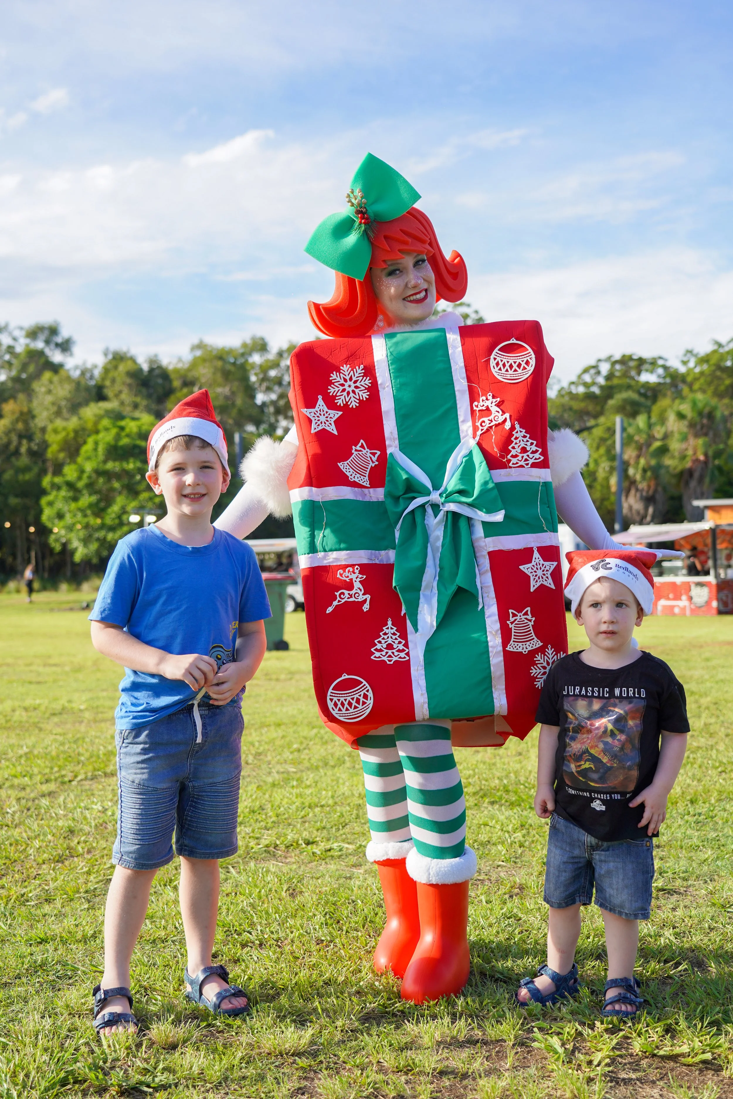 Giant present prop with performer inside