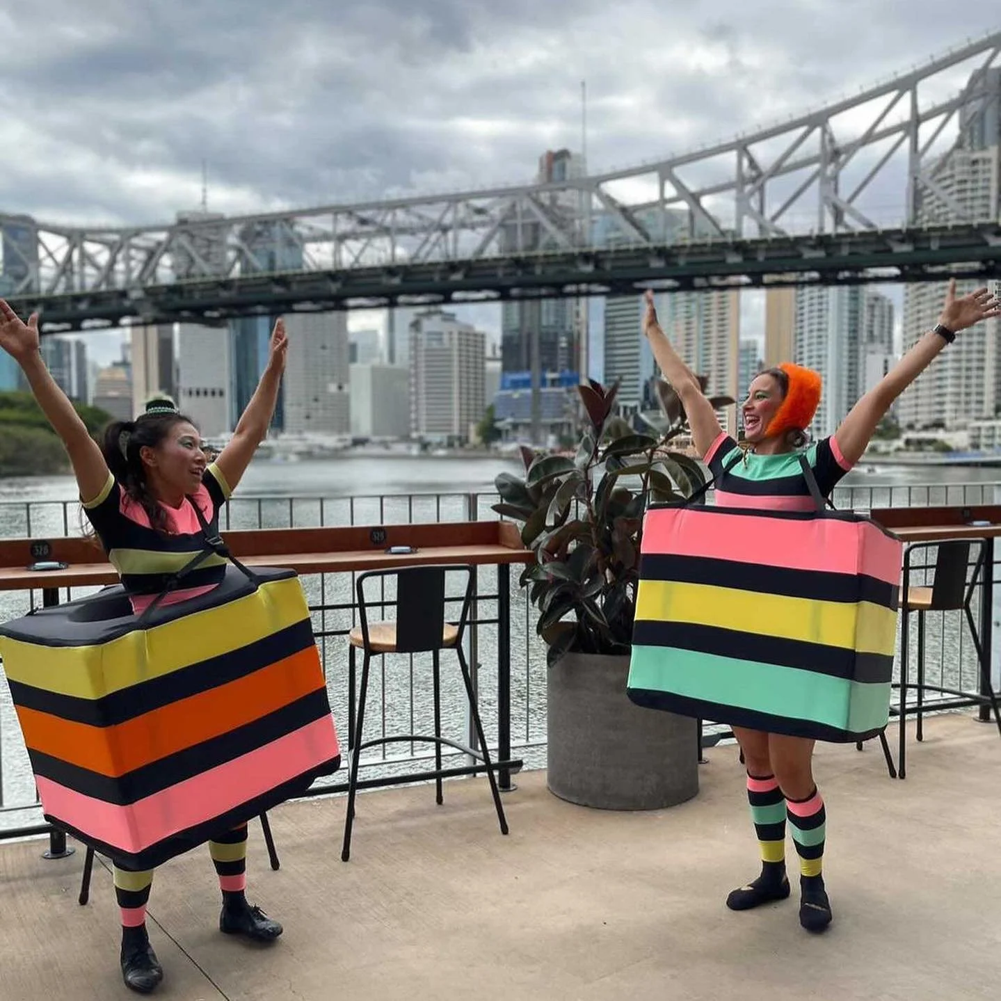 Candy themed roving characters bringing colour and laughter to Brisbane shopping centre activation.