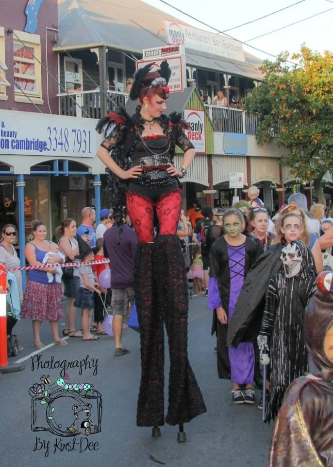 Halloween gothic dark costume stilt walking event entertainment Brisbane