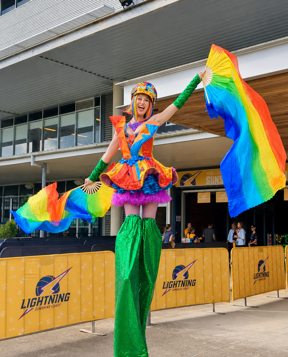 Pride costume rainbow stilts Brisbane