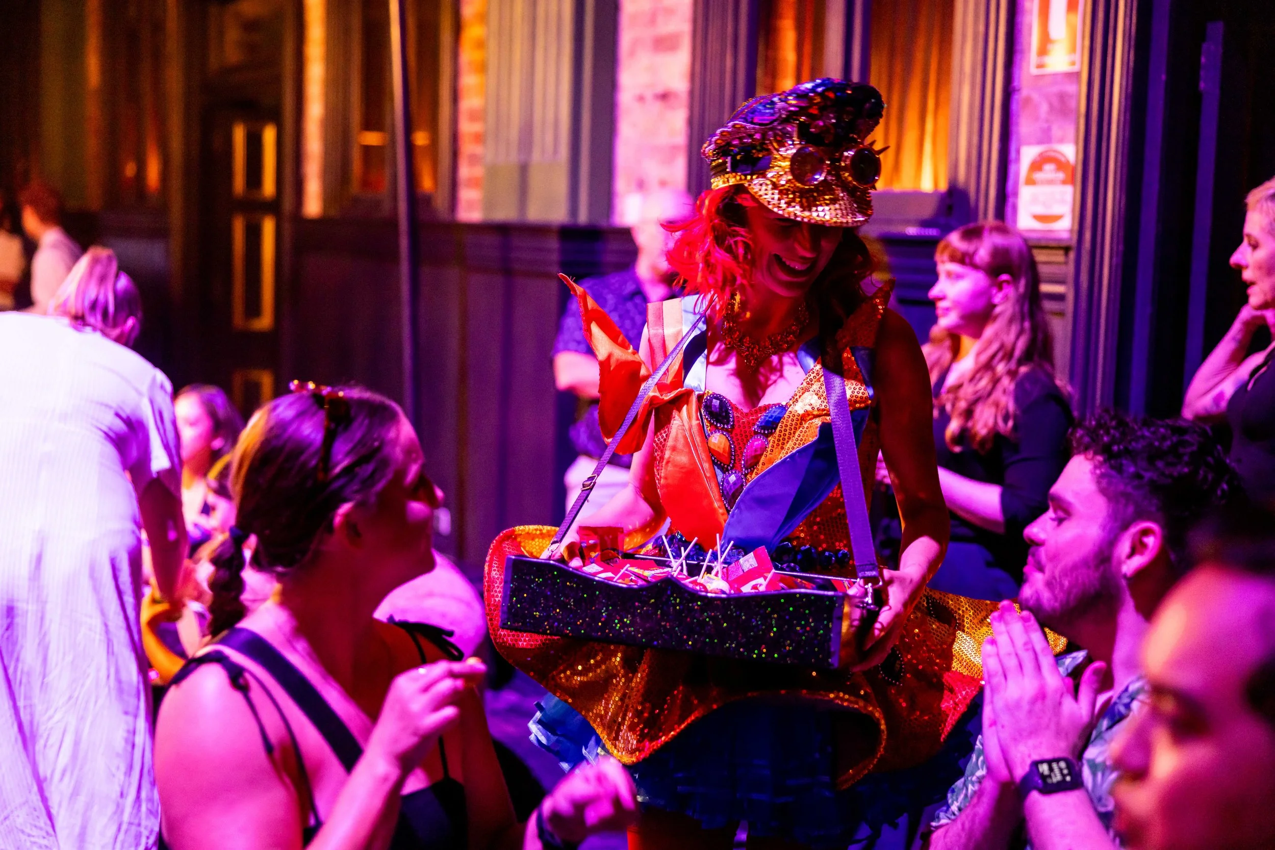 Glamorous colourful tray rollerskate hostess Brisbane roving entertainment