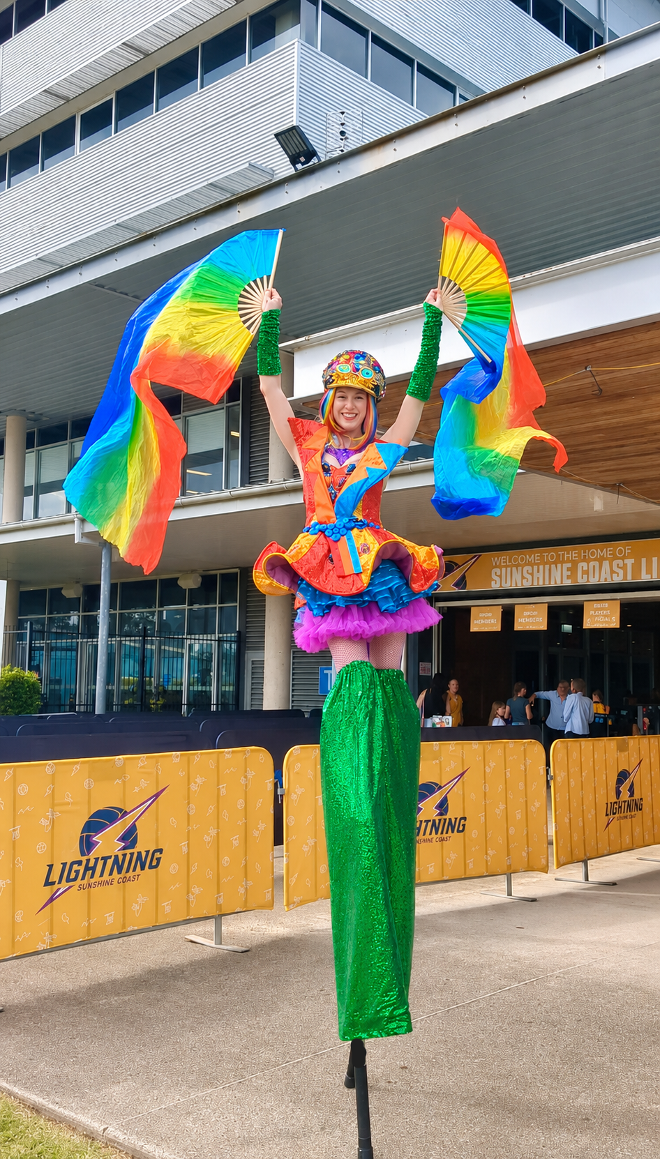 Pride costume rainbow stilts Brisbane LGBT