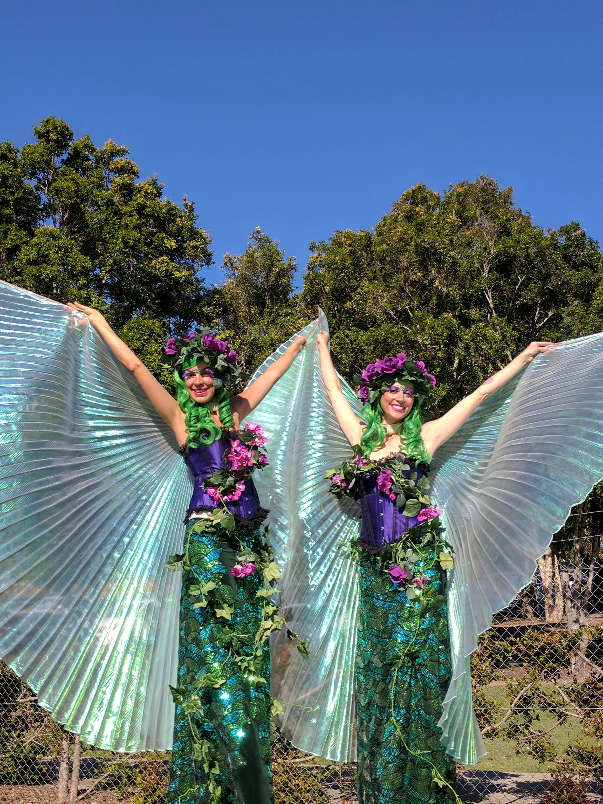 Mother nature green costume stilts event entertainment Brisbane