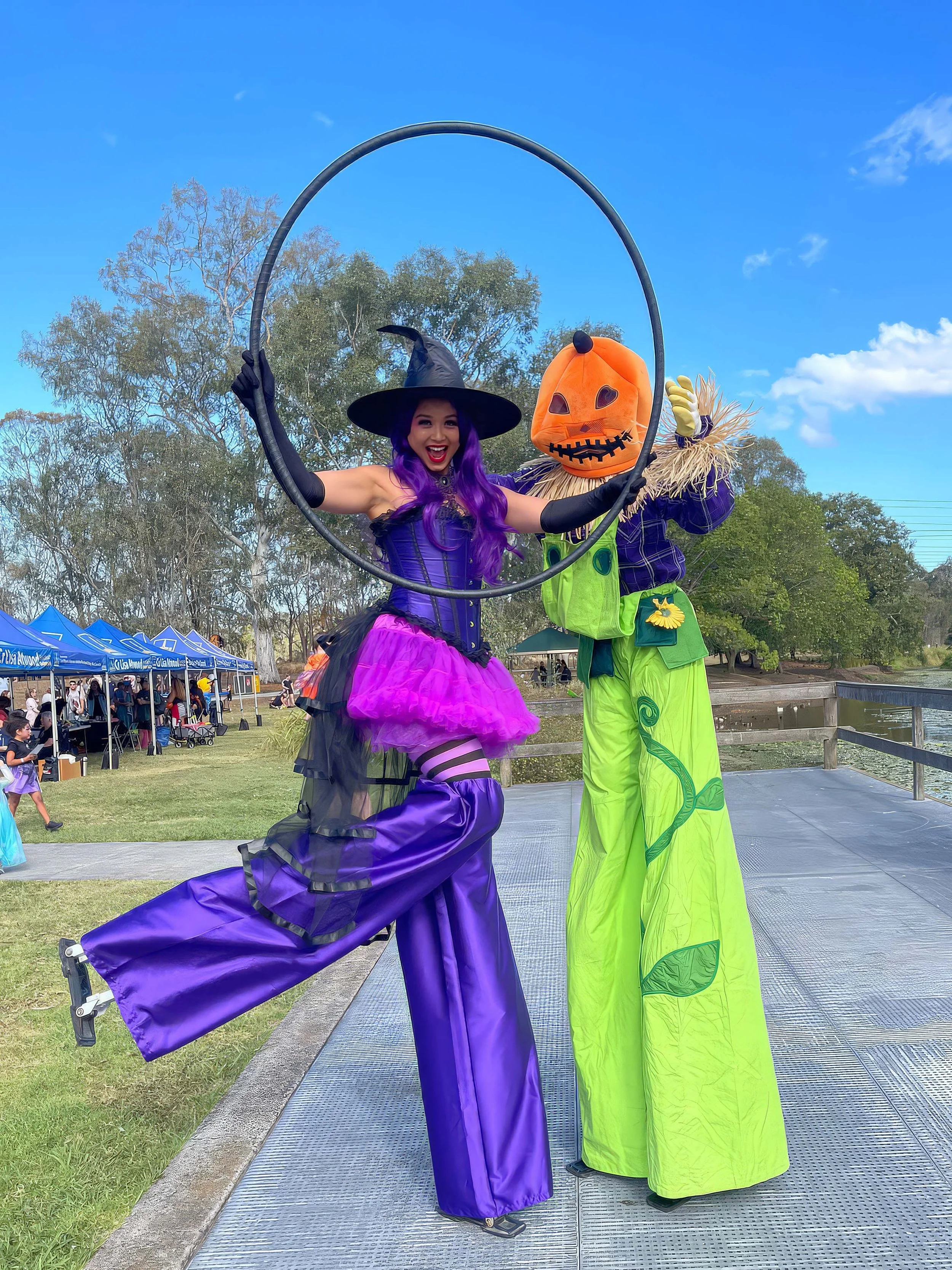 Halloween Scarecrow kids friendly stilt walkers Brisbane entertainment